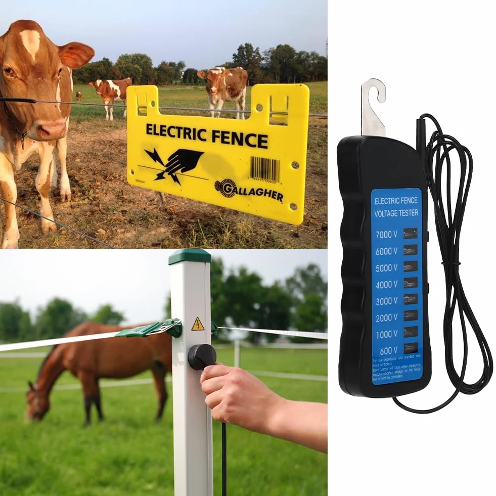 Joyzan Probador de Cercas Eléctricas, 7000V ABS Portátil 8 Luces Indicadoras Medidor Voltaje del Buscador Fallas Herramientas Impermeable para Granjas Jardines Domésticos Equipos Ganado Agrícola