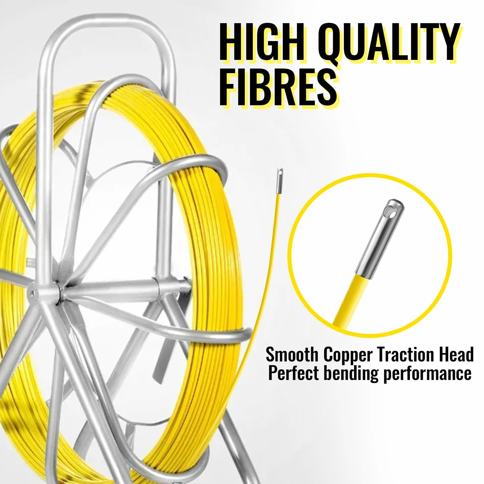 Rodder de conducto de fibra de vidrio 6 mm x 130 cm con soporte y freno de acero, no conductivo