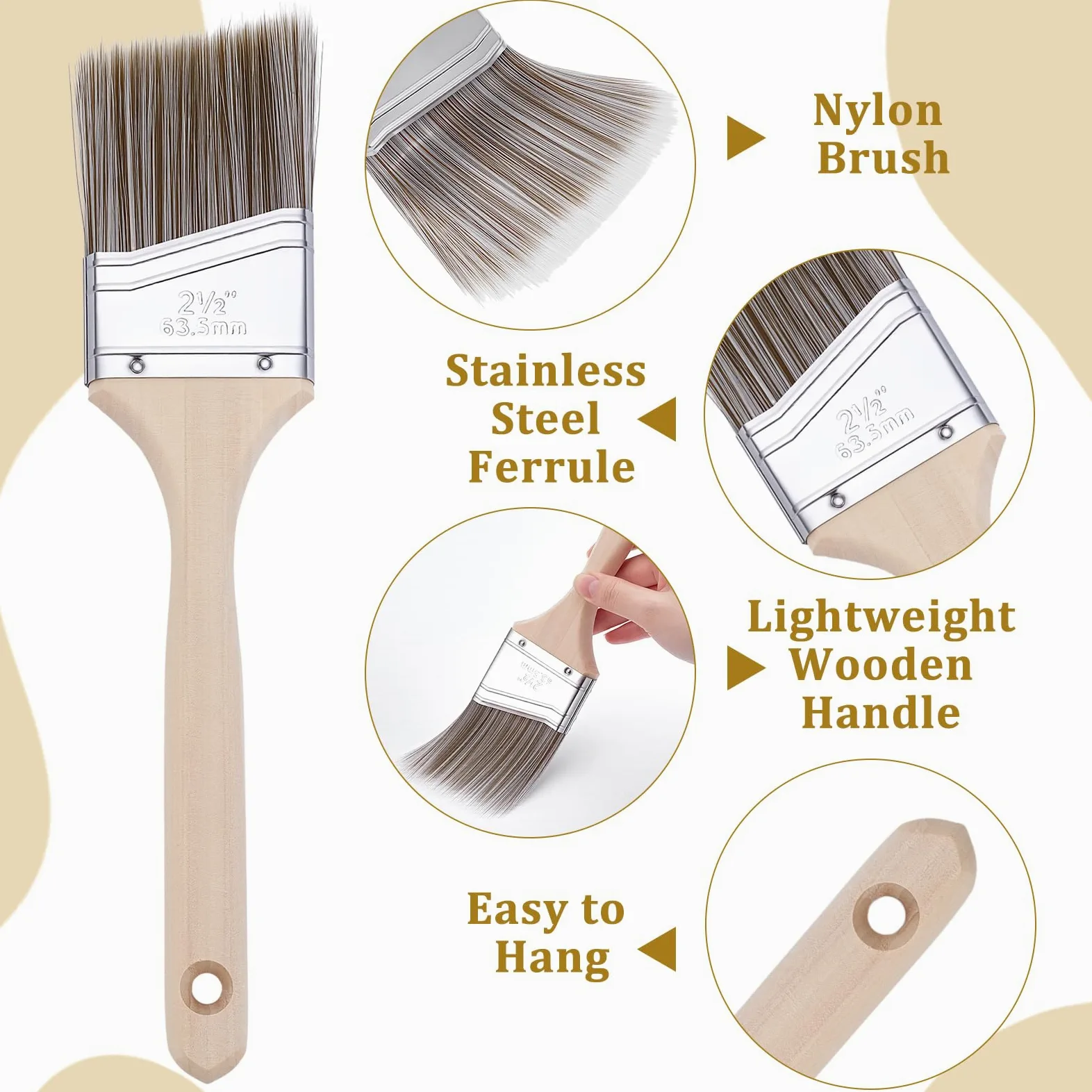 Paquete de 20 pinceles de nailon, 6,3 cm, ángulo de 6,3 cm, pincel de pintura de madera a granel para pintura de manchas, valla de pared, muebles de madera, marco de puerta, armario, ventana