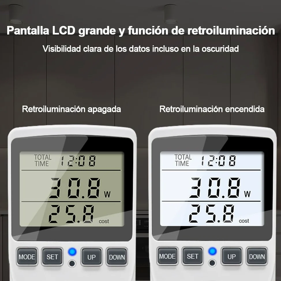 KETOTEK Medidor de Consumo Electrico, Monitor de Electricidad con Pantalla LCD Retroiluminada, Enchufe Medidor Consumo Energía 11 Modos, Protección contra Sobrecarga 3680W