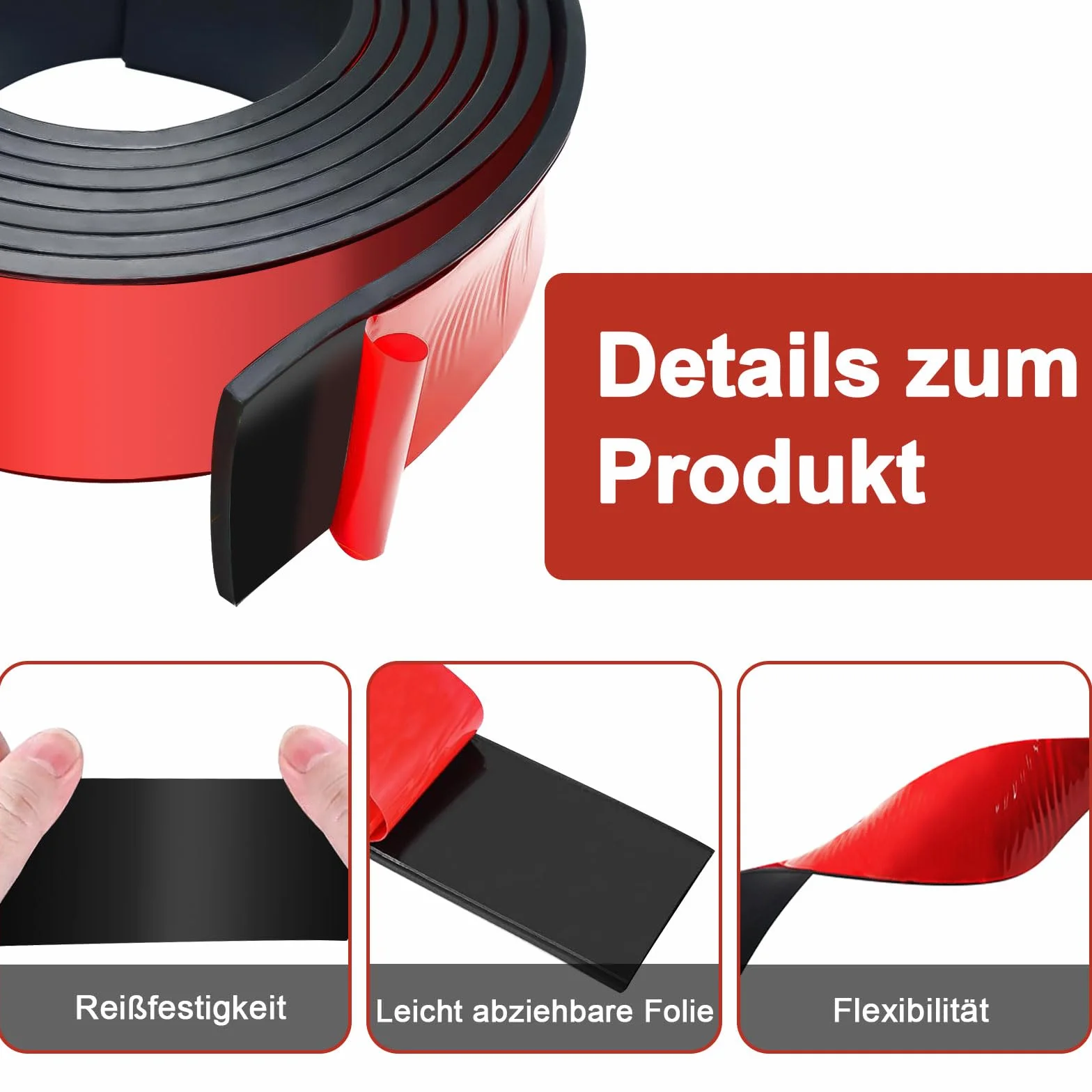 Tiras De Goma De Neopreno 40mm x 2mm x 4,5m Banda de Sellado Sólido Negro
