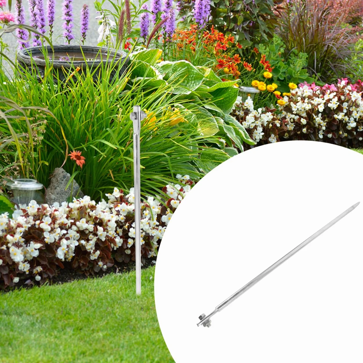 Housoutil Varilla de tierra galvanizada, 50 cm, protección contra rayos, estaca de acero para instalaciones domésticas, de tierra portátil para antena de planta y antena parabólica