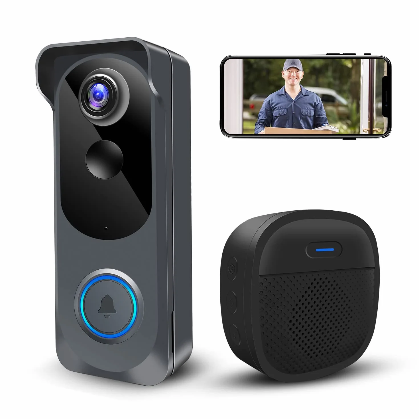 KAMEP Cámara de timbre de video inalámbrica WiFi 2K HD, detección PIR, audio bidireccional, visión nocturna, IP66