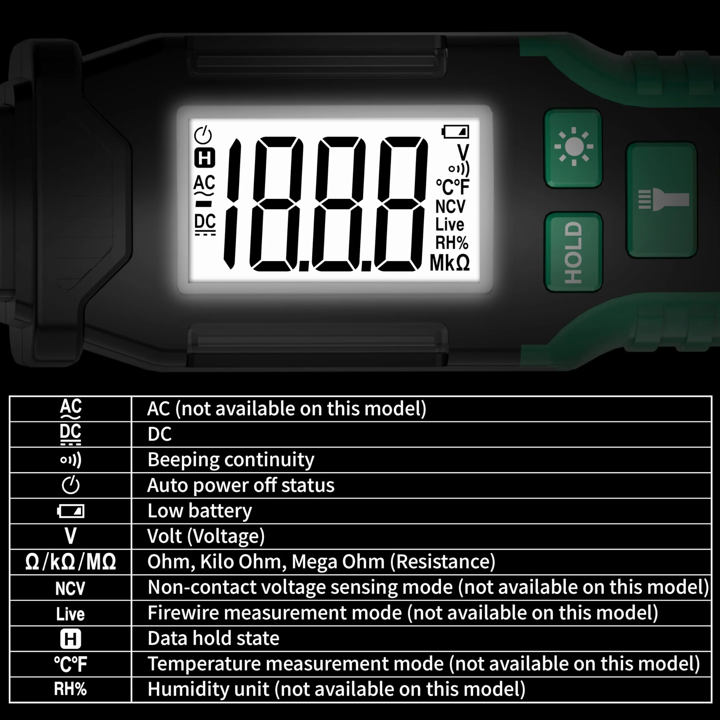 Lápiz Comprobador de Voltaje para Coche, 0,8 V-100 V CC Probador de Circuito Digital LCD Retroiluminado, Voltímetro Bidireccional Automático