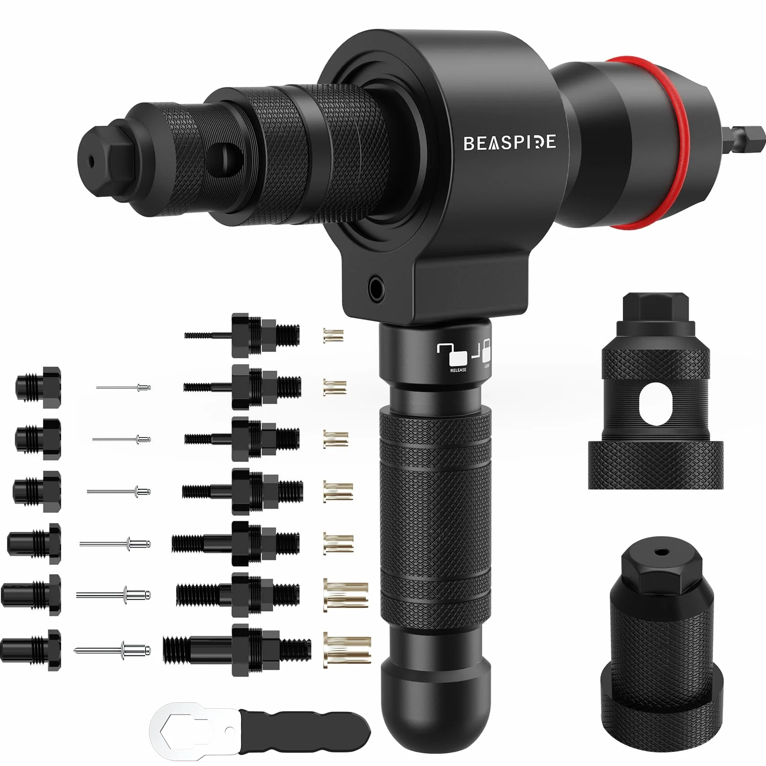 Adaptador 2 en 1 para Remachadora para Taladro y Atornillador, Juego de Adaptadores Remachadora de Tuercas para Remaches 2,4-6,4 mm y Tuercas Remachadas M3-M12, accesorio profesional de remache