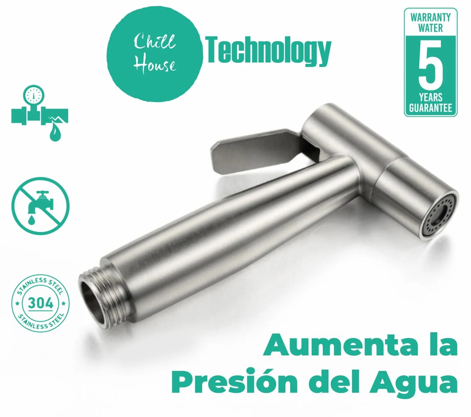 CHILL HOUSE Ducha Higienica para WC en Acero Inox con Grifo bidet, Manguera y Ducha bidet para Inodoro Completo - Grifo para WC con Ducha inodoro para Duchas Higienicas