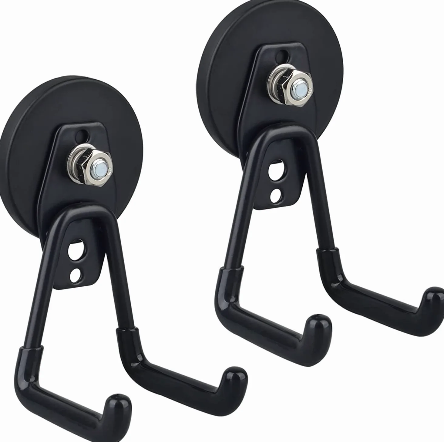 ULIBERMAG Ganchos magnéticos para garaje, juego de 2 ganchos magnéticos utilitarios de almacenamiento con revestimiento antideslizante para suspensión interior y exterior, color negro