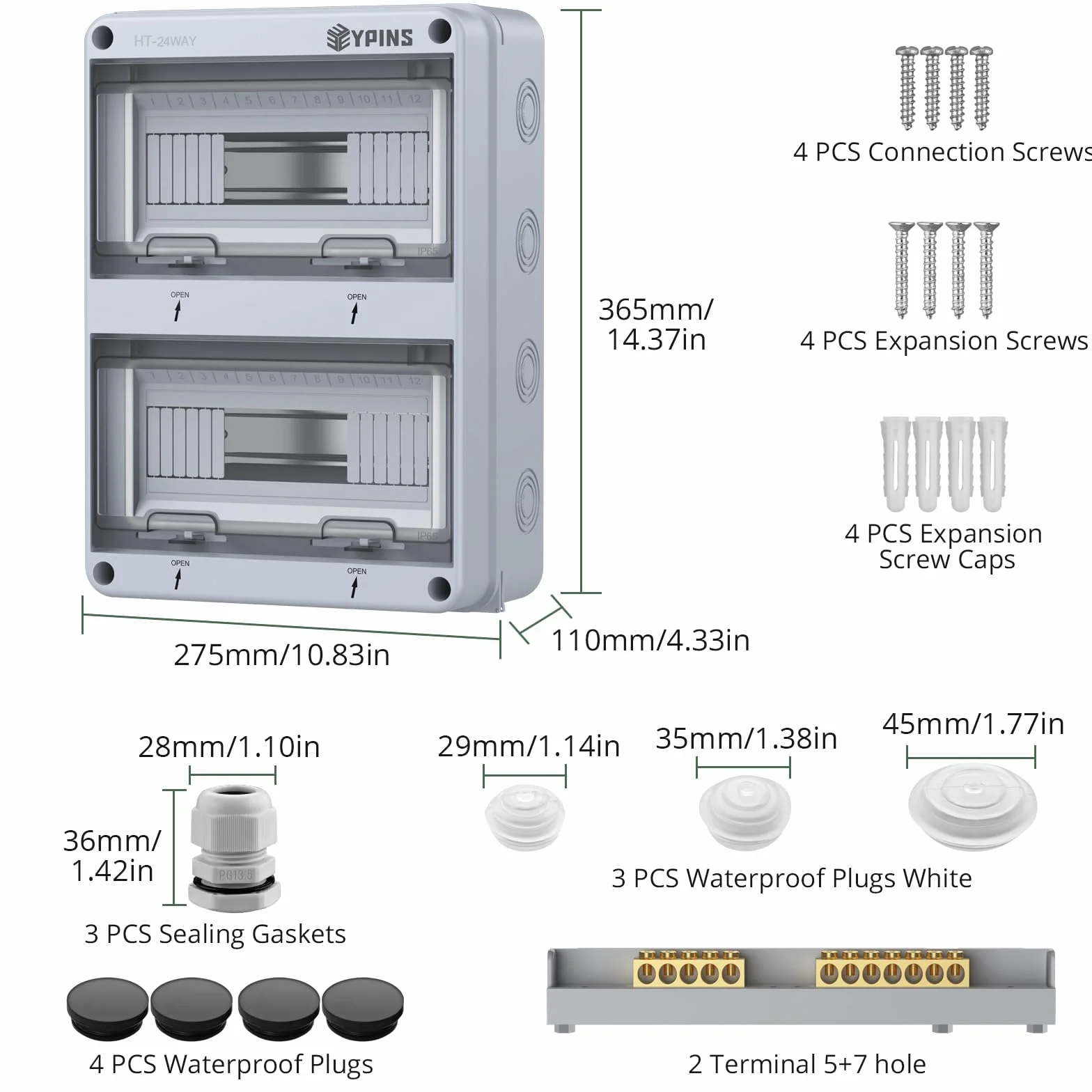EYPINS Caja de Distribución de Superficie 2 Filas y 24 Módulos Caja Electrica Caja de Fusibles IP65 Impermeable y Antihumedad, Subdistribuidor con Junta Perimetral para Jardín o Exteriores