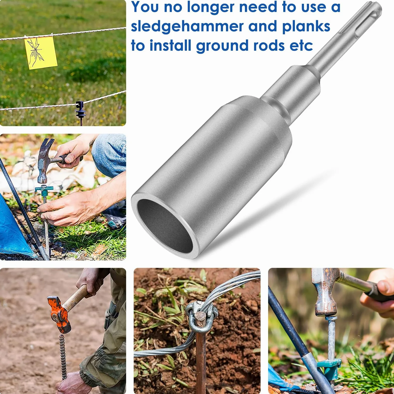 SDS Plus - Destornillador de varilla de tierra con poste en T, herramienta de destornillador de varilla de tierra de 30/45/65 mm, destornillador de broca de acero forjado resistente, convertidor de