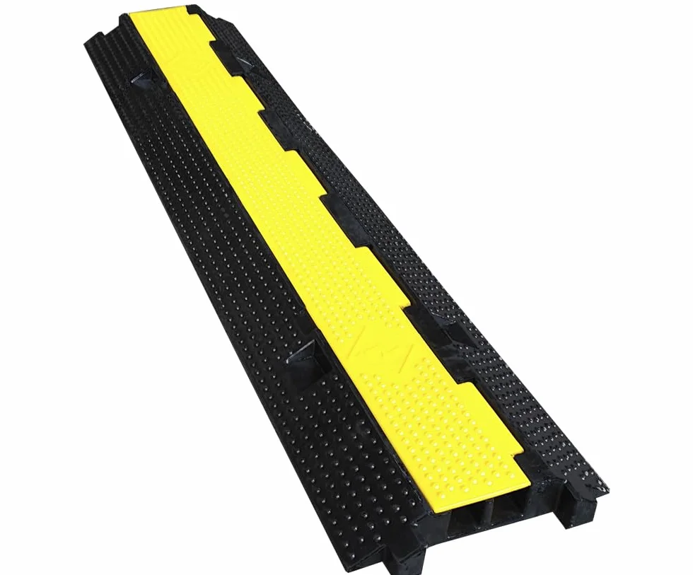 ADO - Pasacables de Suelo de Caucho Doble Vía 100x25x4 cm | Protector de Cables para Suelo Exterior, Antideslizante, Resistente a la Intemperie | Negro, 1-Protector de Cable, Caucho
