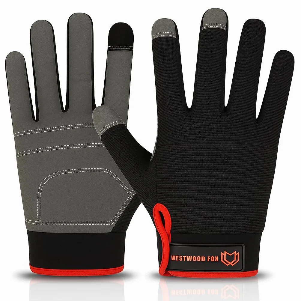 Guantes de trabajo de seguridad resistentes para hombres con protección de palma y pantalla táctil (Negro, L)