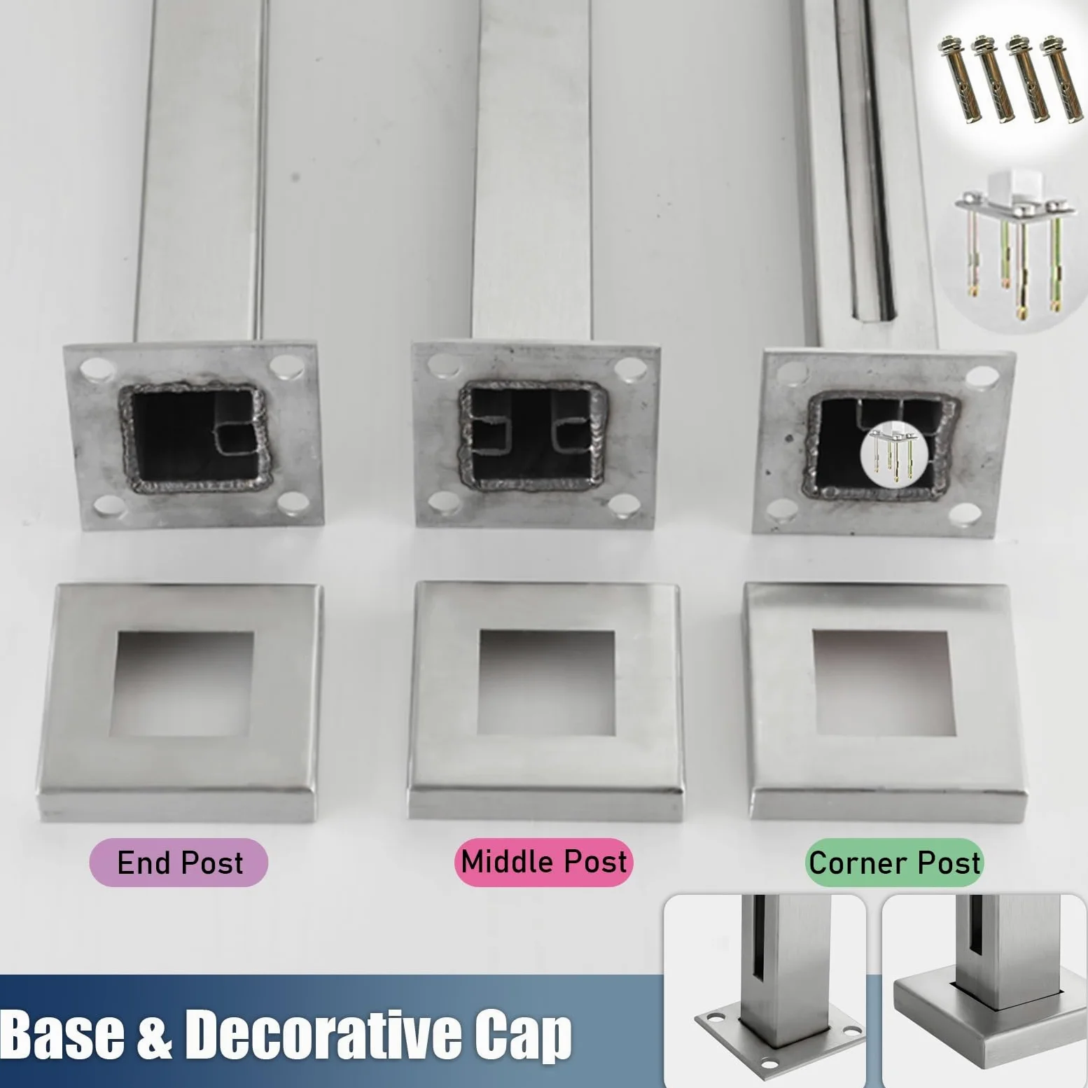 Barandilla de vidrio postes de la cerca, Kit de barandilla de vidrio con ranuras for escaleras, plataformas, terrazas y jardines, soportes transparentes for vallas.(Middle Post,60cm/23.6inch High)