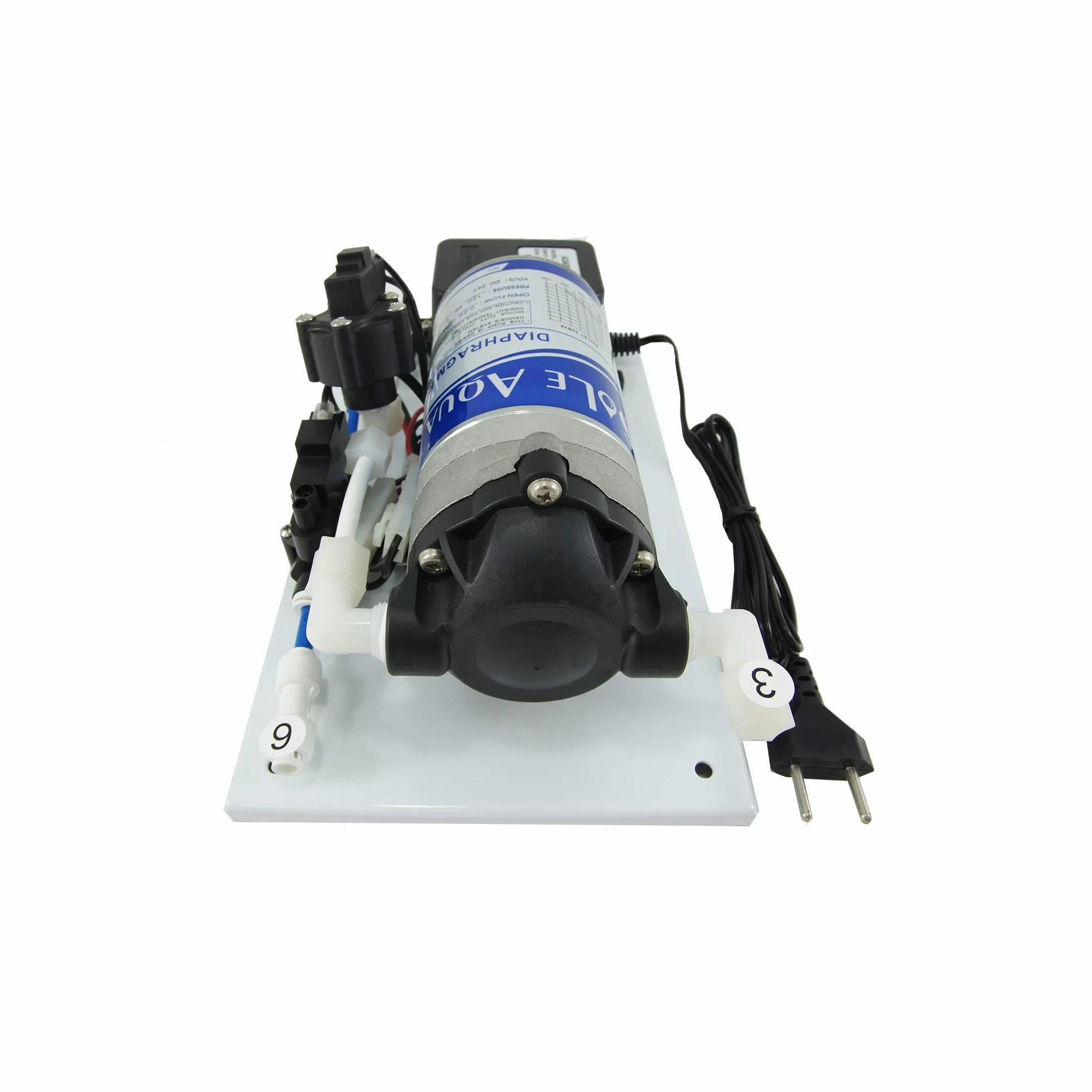 Kit de Bomba para equipos de Osmosis Inversa. Adaptable a todos los modelos de equipos de osmosis inversa. Incluye todo los necesario para la Instalación. Bbagua.