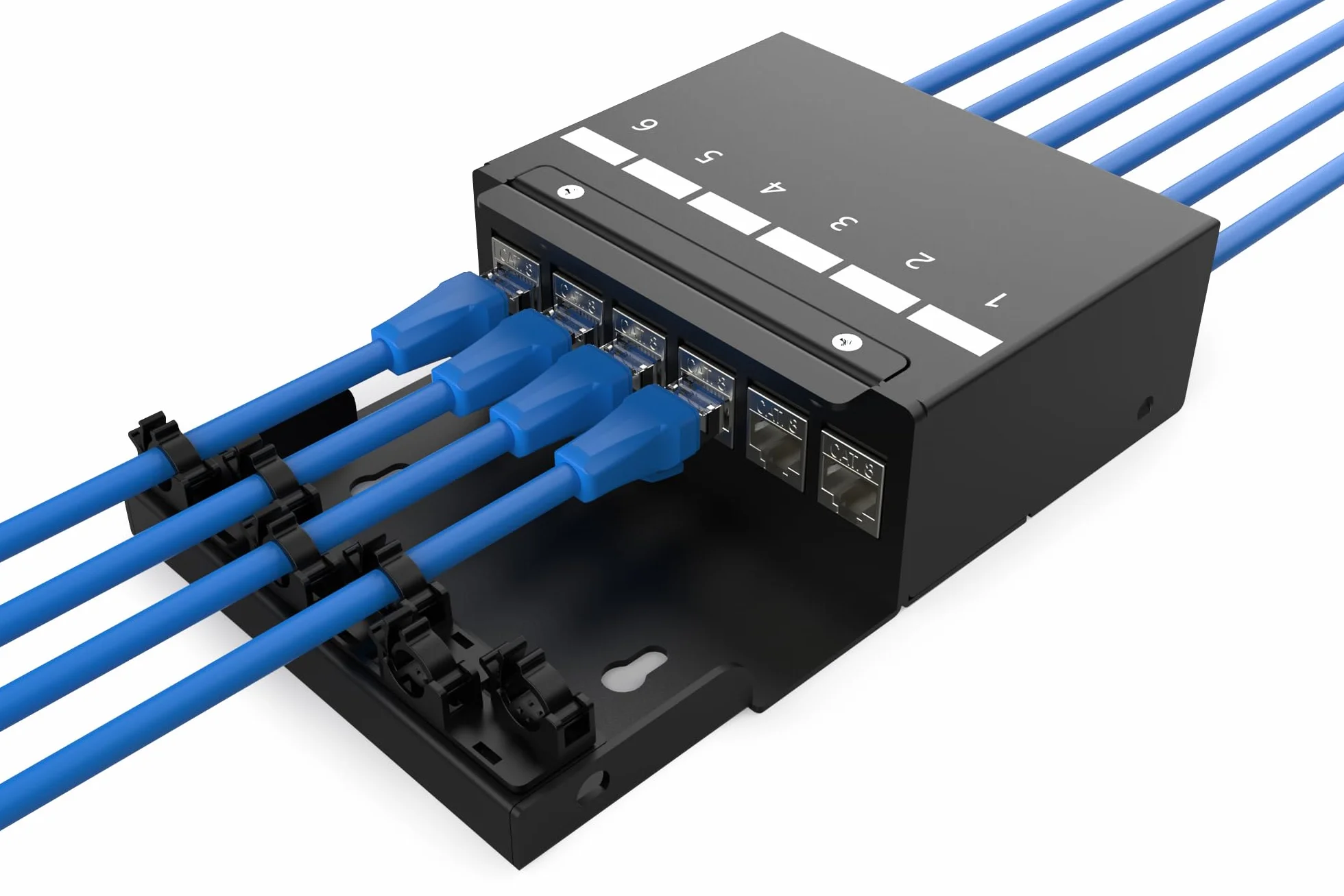 DIGITUS Caja de Punto de Consolidación - para Seis Módulos Keystone y Cables de Red - Gestor de Cables Inteligente - Grado de Protección IP20 - Montaje en Pared y Techo - Negro