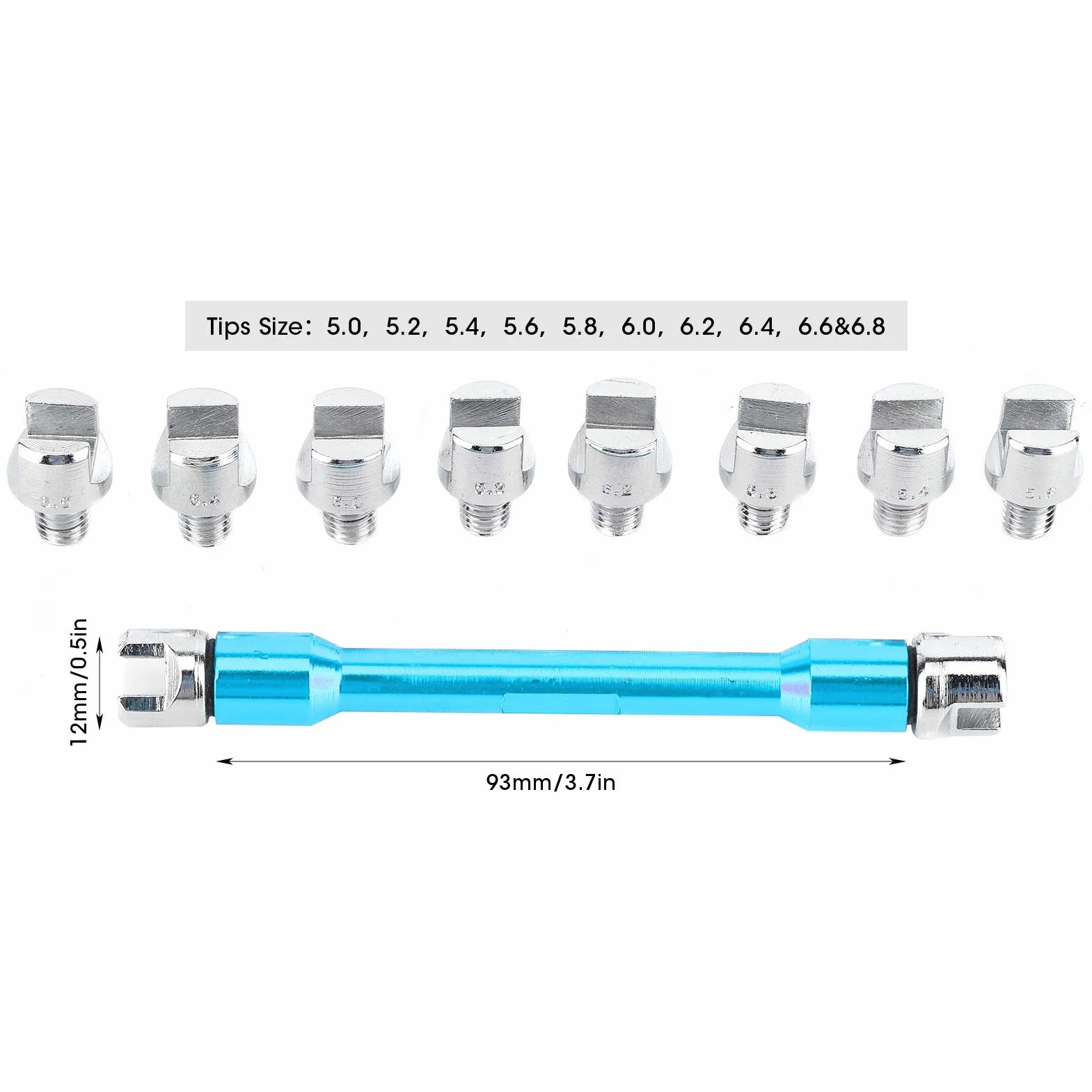Qiilu Llave de radios de motocicleta, Juego de llaves CNC de llave de radios de motocicleta 5.0-6.8 Longitud 93 mm / 3.7in para la mayoría de las motocicletas(Azul)