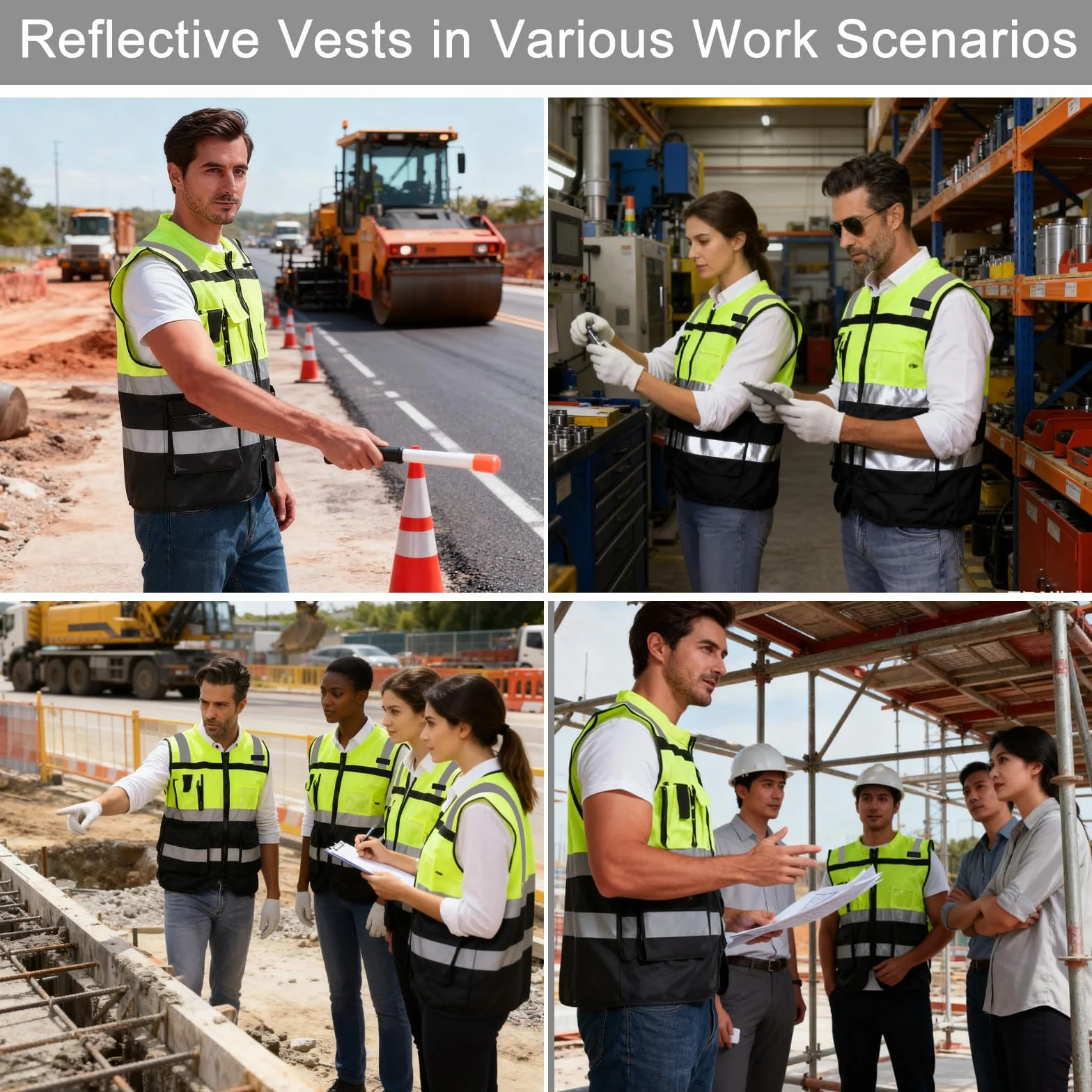 URAQT Chaleco Reflectante Homologado, Chaleco Reflectante de Seguridad, Chaleco Trabajo 7 Bolsillos con Cremallera, Chaleco de Seguridad de Alta Visibilidad para Limpiadores Trabajadores, Unisex, L