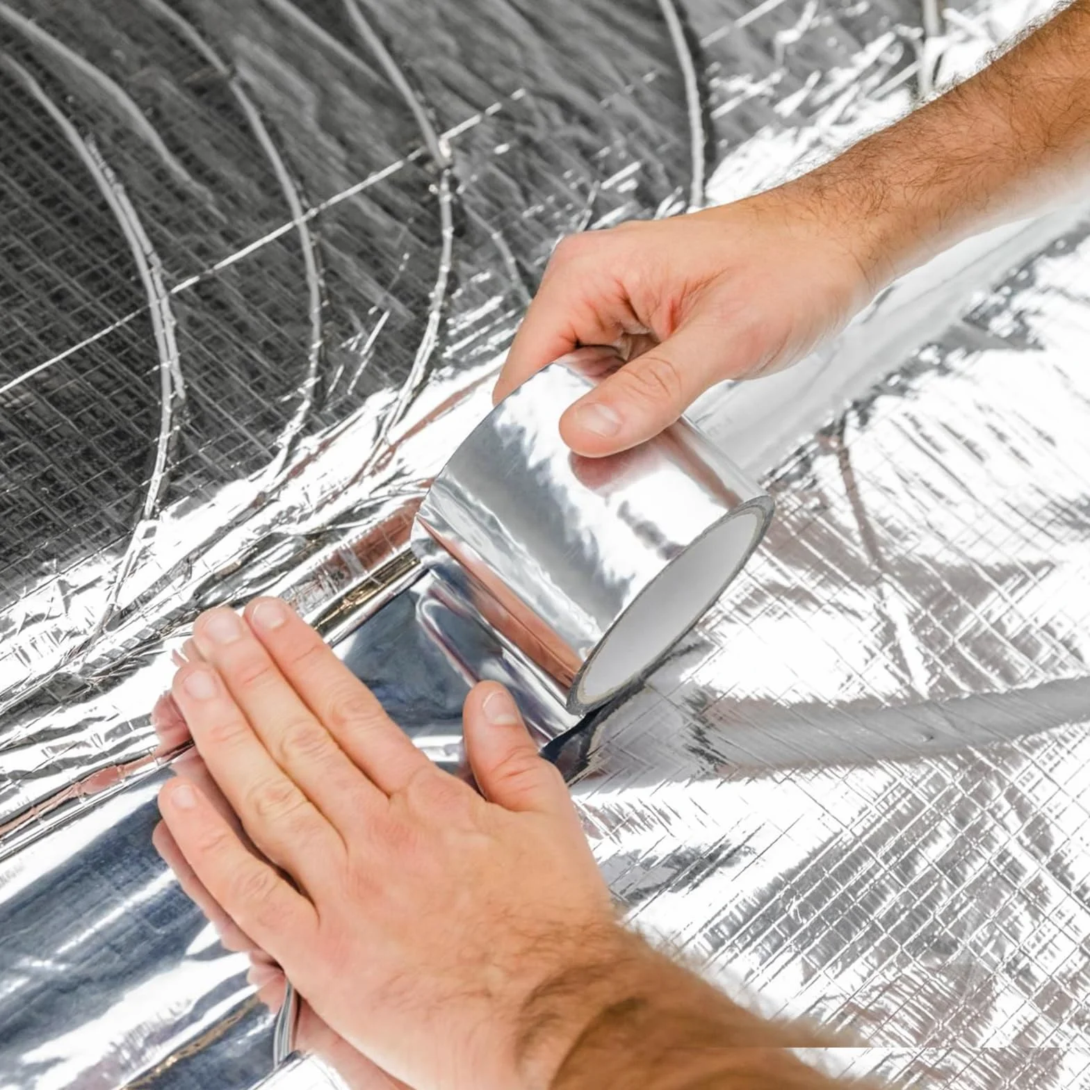 PUWOWYE Cinta De Aluminio, Cinta Aluminio Adhesiva Impermeable y Resistente al Calor, Aluminio Para Sellar para Barreras de Vapor, Sistemas de Ventilación y Aire Acondicionado (50 mm x 10 m)