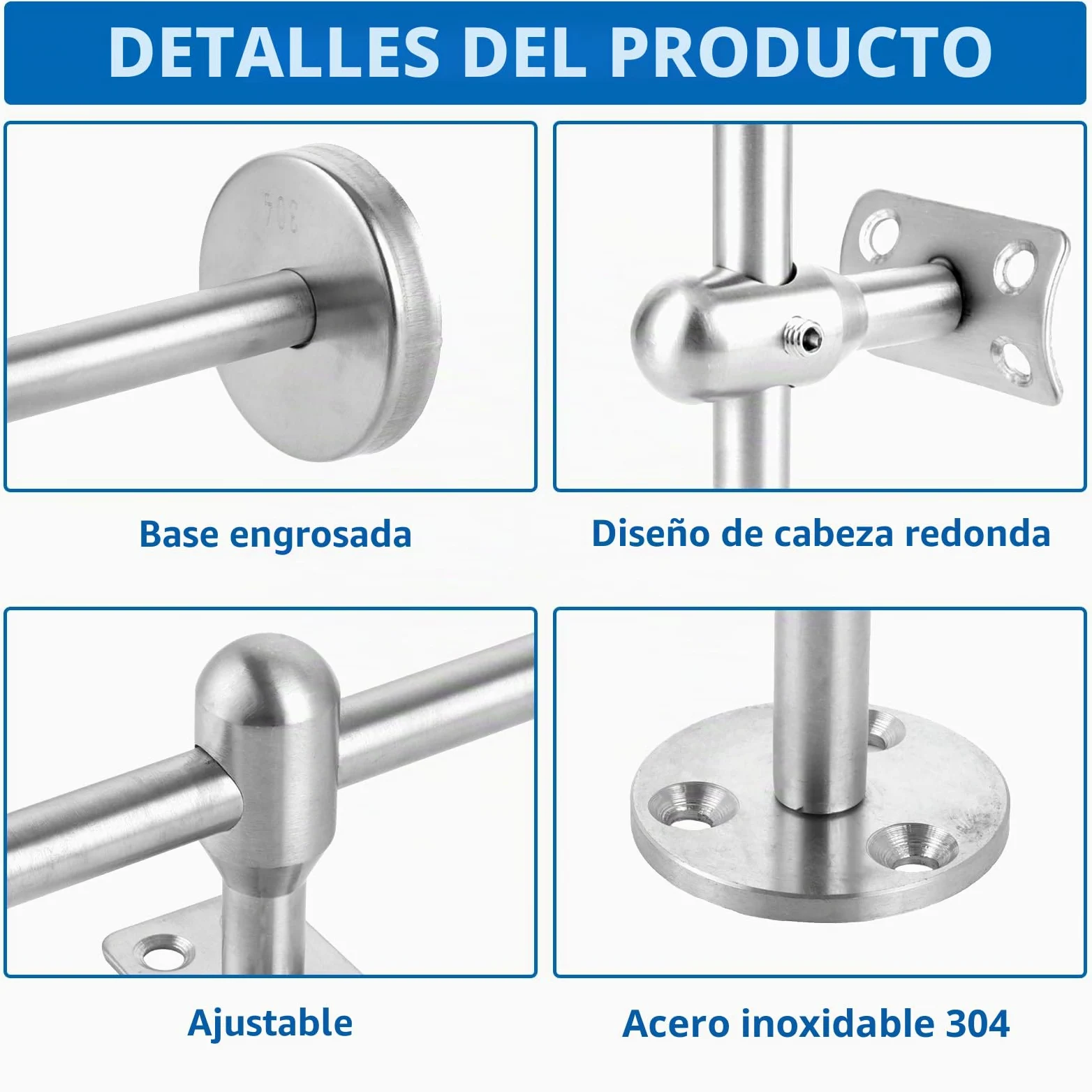 2 soportes para pasamanos ajustables, 150 mm, soporte de pasamanos de acero inoxidable, barandilla para escaleras, soporte de pared interior, accesorios para pasamanos, soportes para