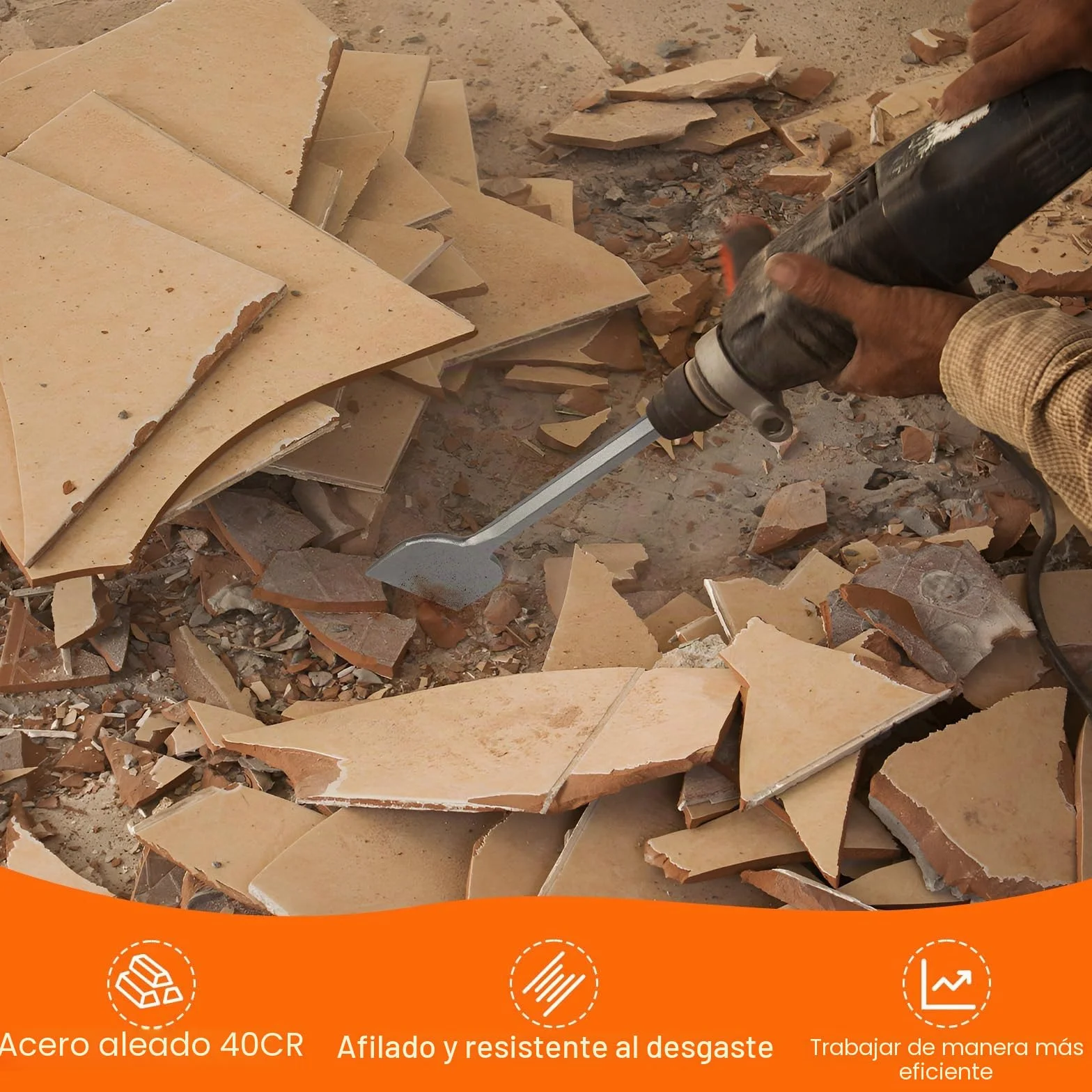 Cincel SDS Plus -3 piezas 100 mm + 75 mm + 40 mm, cincel SDS Plus para quitar azulejos, adhesivo para azulejos, hormigón, piedra natural, mampostería, etc. - Cincel para azulejos premium