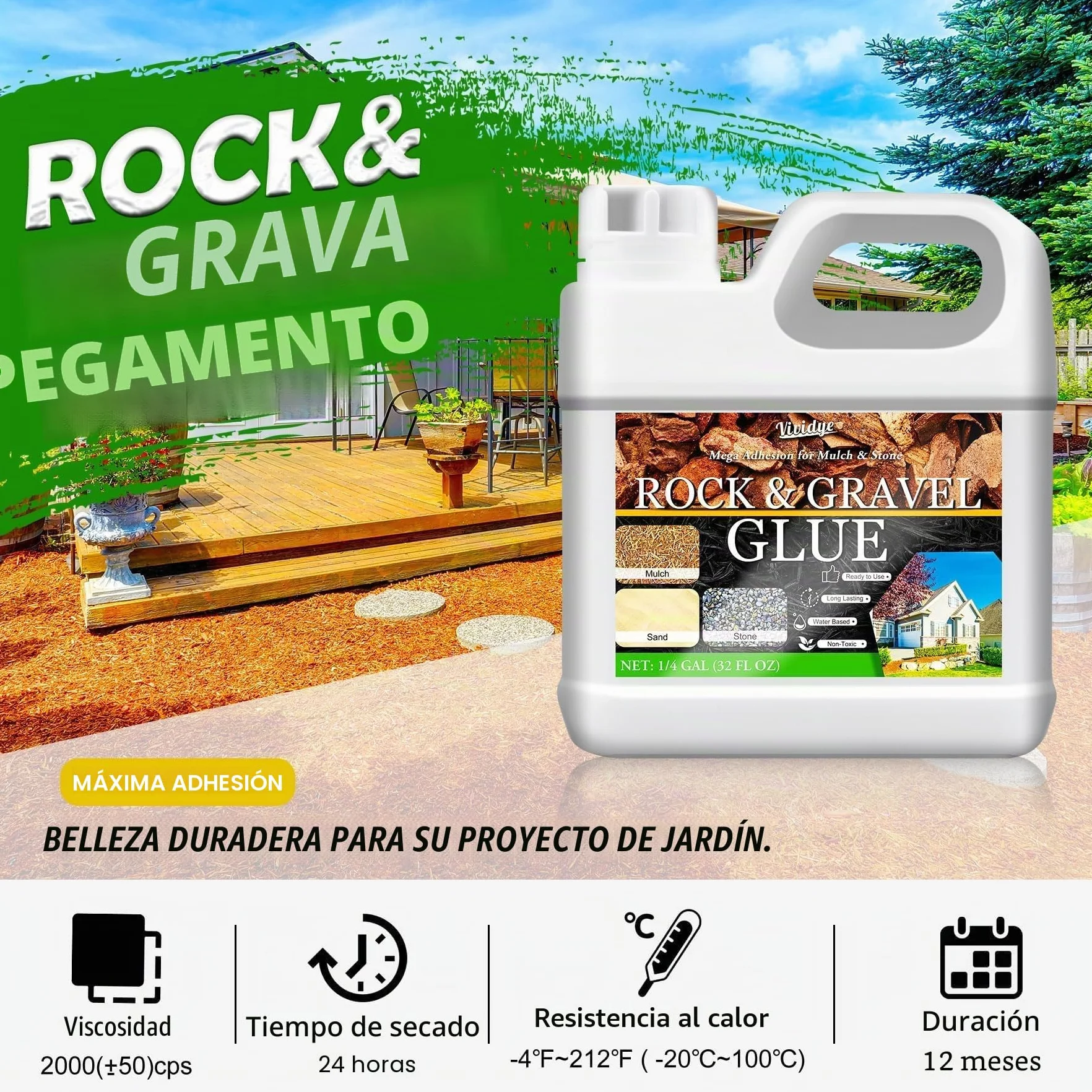 Aglutinante de Grava 2L Estabilizador para Paisajismo, Jardinería y Senderos - Adhesivo Duradero No Tóxico