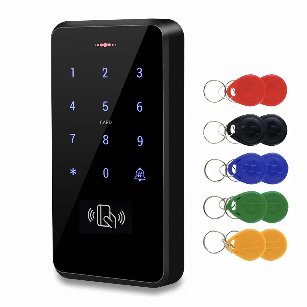 FST IP68 Impermeable Teclado Control Acceso Teclado RFID para Exteriores Controlador Acceso WG26 / 34 Panel táctil + 10 Piezas Mandos para Sistema Control Acceso de Puerta