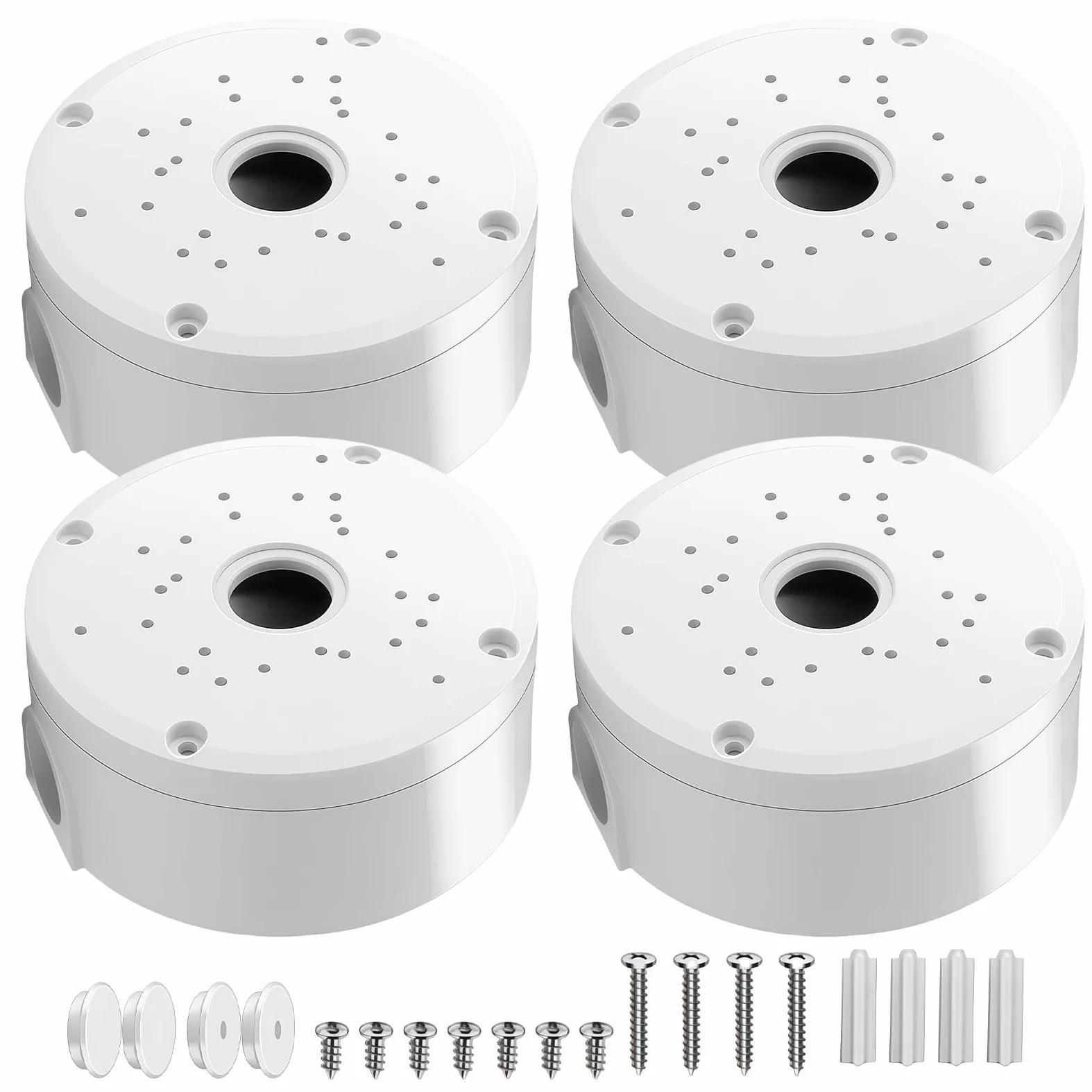 Caja de conexiones para cámara resistente al agua: 4 unidades de cámaras de vigilancia, caja de montaje de plástico semiesférica, color blanco, caja de derivación universal, cámaras de
