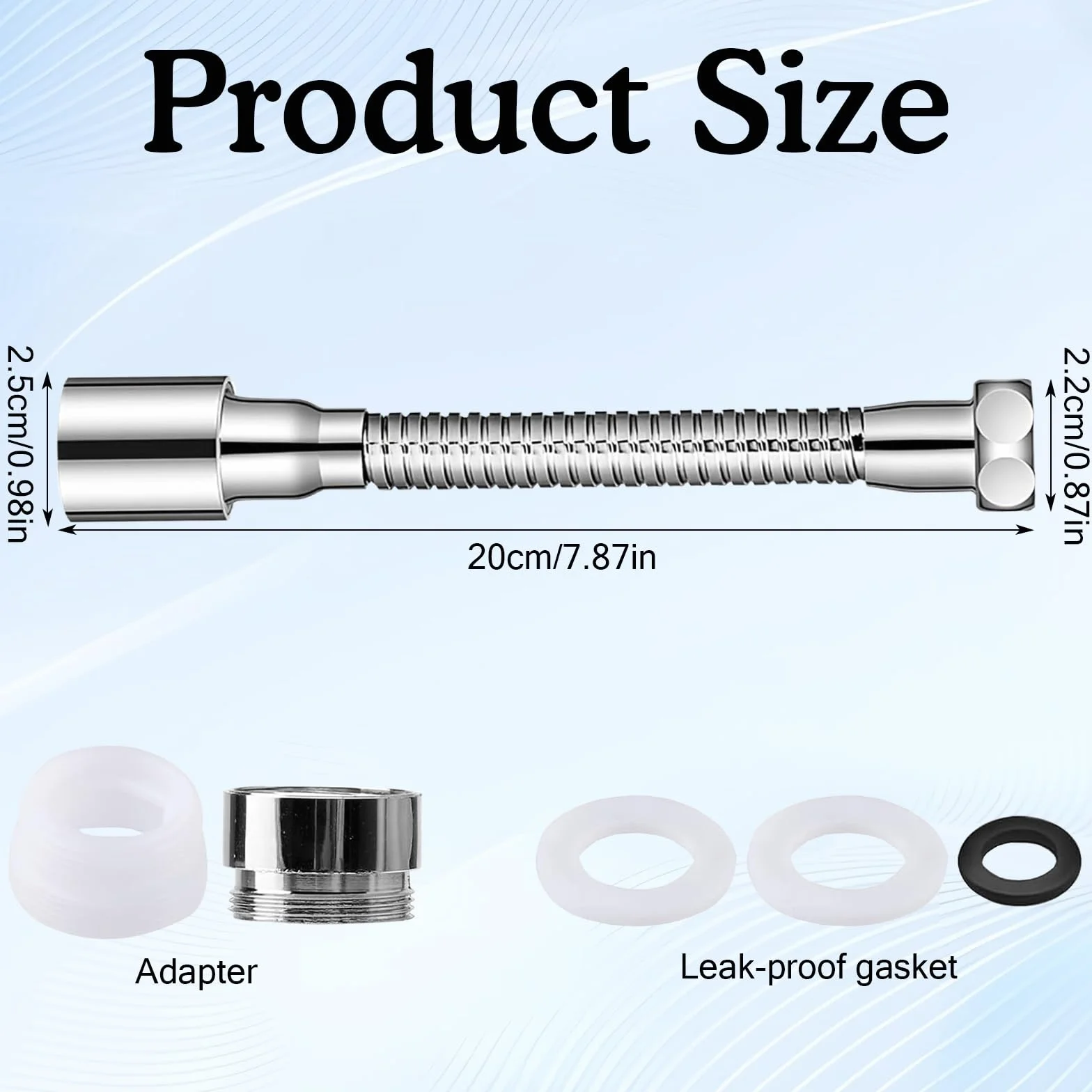 Extensión flexible de 20 cm, grifo de ahorro de agua, accesorio giratorio con 2 adaptadores de grifo, regulador de chorro, cabezal pulverizador para cocinas, baños, bares, inodoros