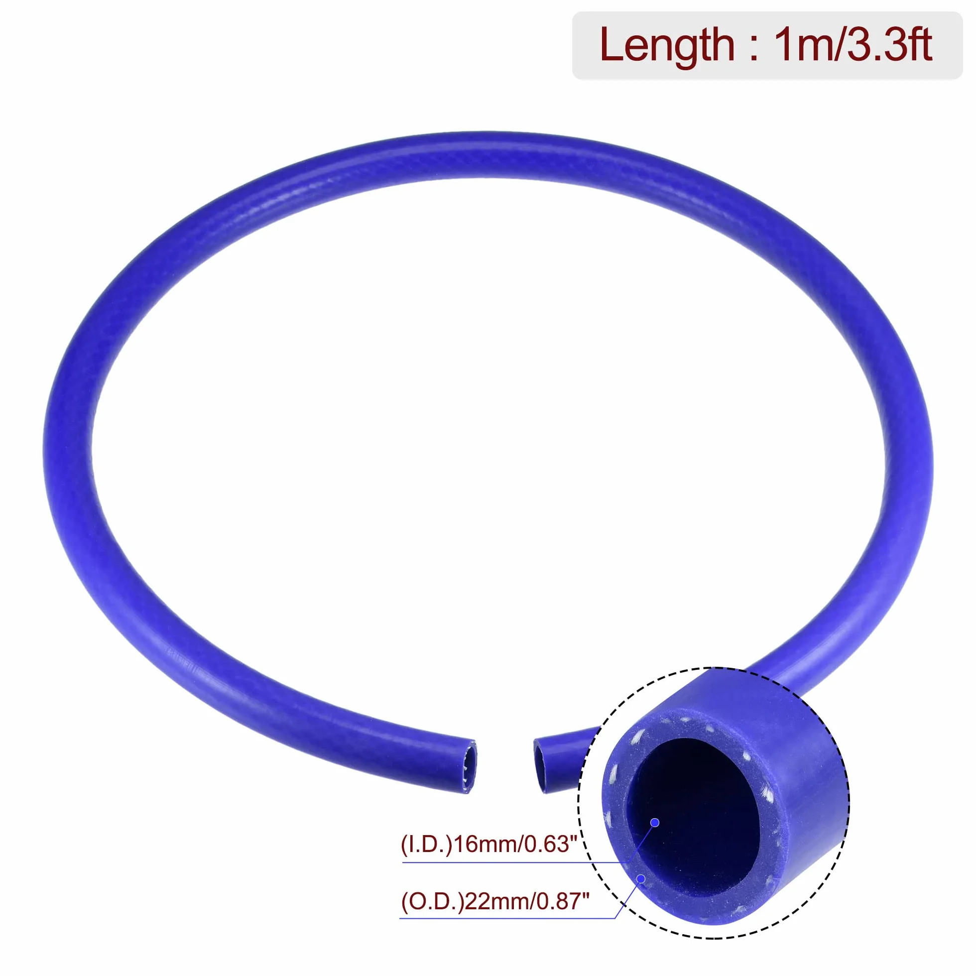 sourcing map Silicona Vacío Tubo Calentador Manguera 16mm ID 1m 101psi 392F Azul Reforzada Alta Temperatura para Motor