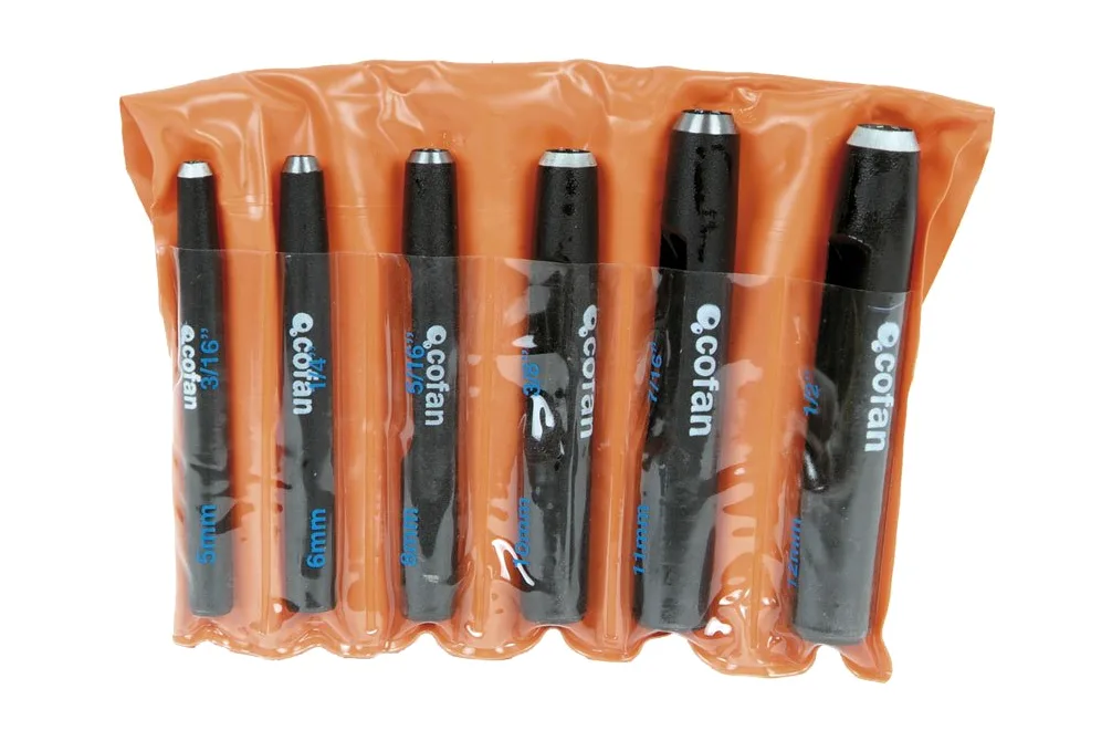 Cofan Conjunto de 6 sacabocados de golpe cilíndrico | Recomendable para materiales ligeros | Medidas de los agujeros de 5 a 12 mm