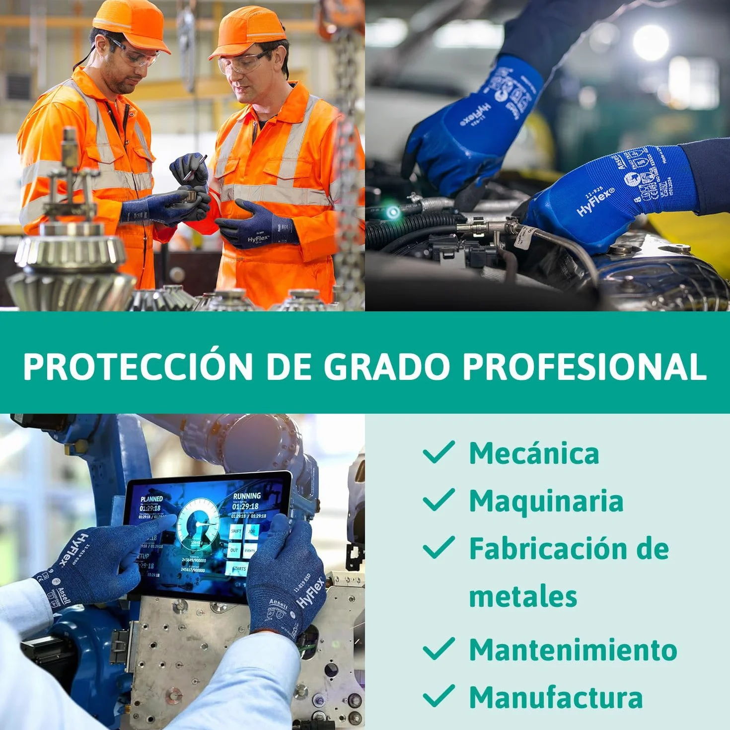 Ansell HyFlex 11-819 Guantes Trabajo Electricista Nitrilo ESD Antiestatico Touchscreen Azul Talla L 12 Pares