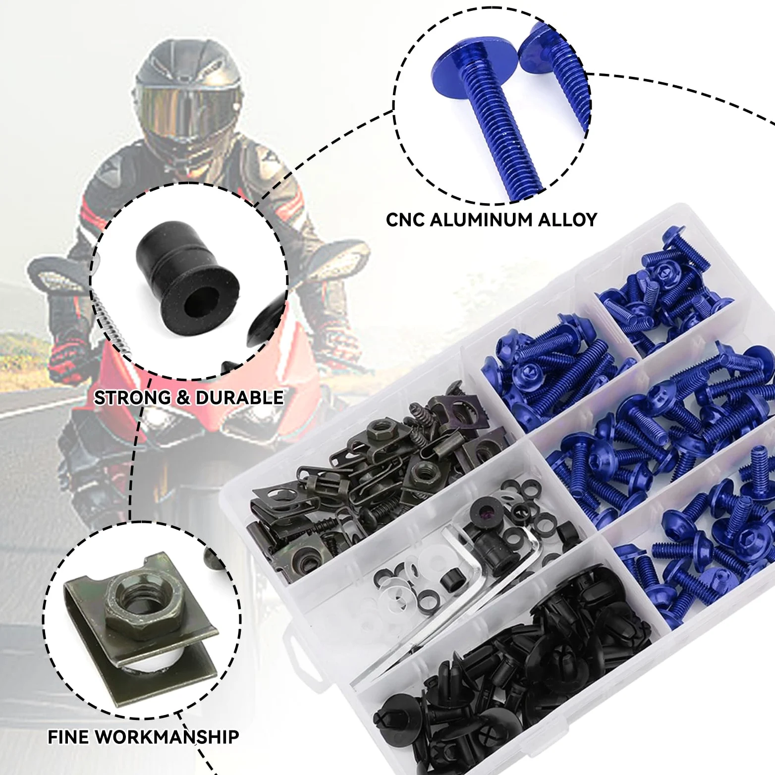Kit Pernos Carenado Motocicleta, Juego 198 Piezas Tornillos M5 M6 Parabrisas Sujetadores Coloridos Aluminio para Montaje Carenas Motos