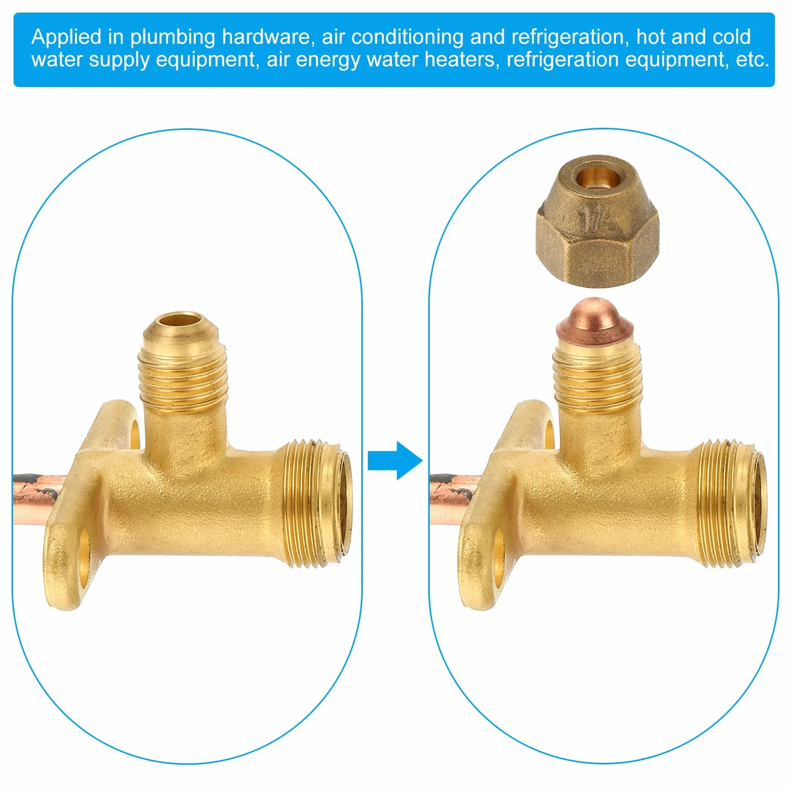 PATIKIL Aire Acondicionador Parada Válvula, para 3/8" OD Cobre Tubo Tamaño Recto 3 Vía Ángulo Parada Servicio Válvula Ajuste para Mini Split AC Refrigeración