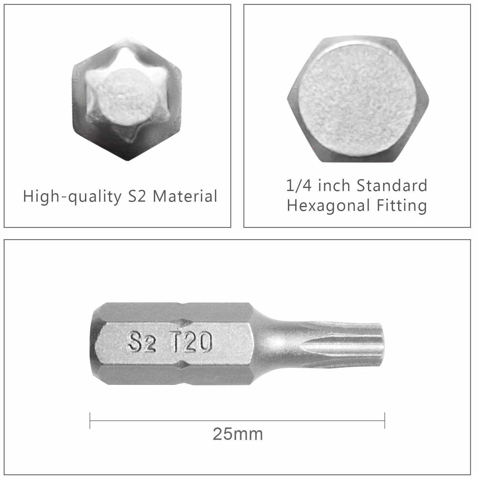 DAKCOS Juego de puntas de destornillador de estrella Torx de T20 de 20pc, acero S2 longitud de 25mm