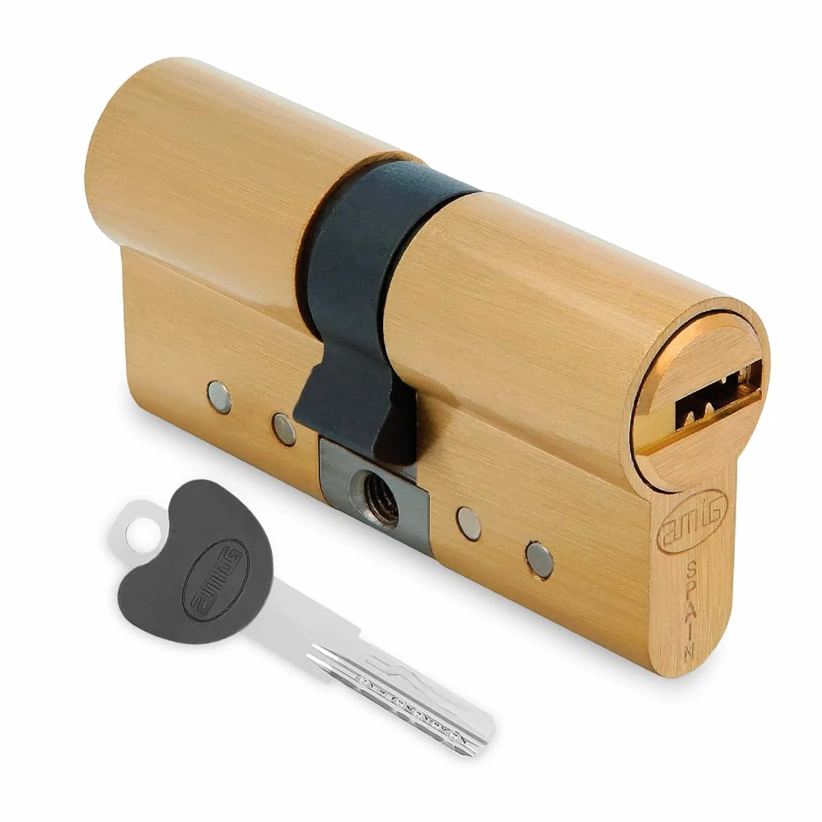 Amig - Cilindro de seguridad - Cerradura para puertas - Antiganzúa y Antibumping - Bombín Antiextracción y Antirotura - Incluye 5 llaves - Dorado mate - Medidas: 70 (30-40) mm