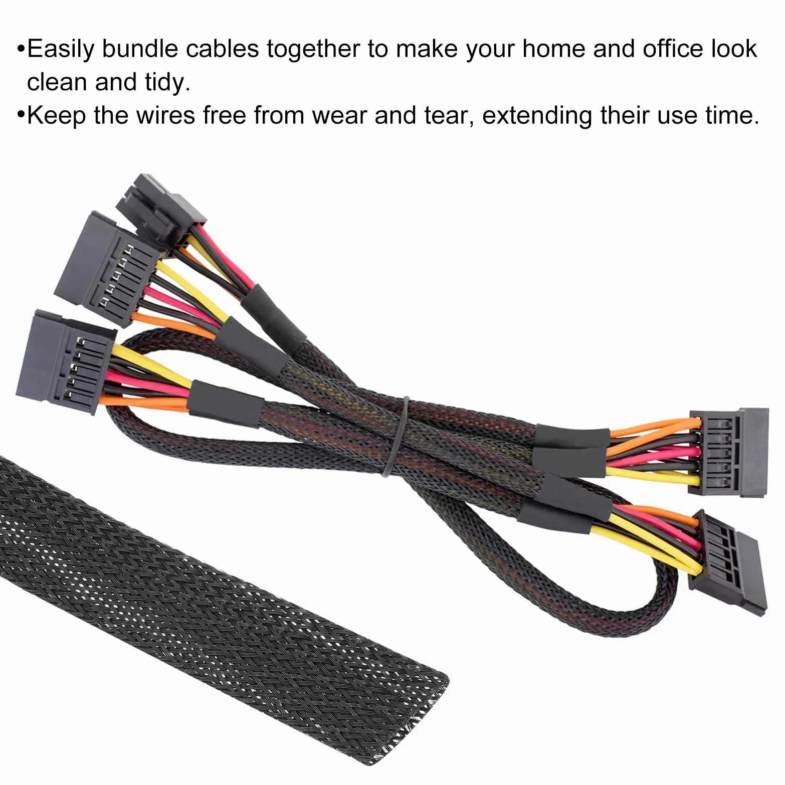 Manga Trenzada Expandible Pet para Cable De 1 Pulgada 100 Pies, Tubo De Manga para Organización De Cables De Pet [Protector De Cables para Audio Video Hogar Oficina]-Negro