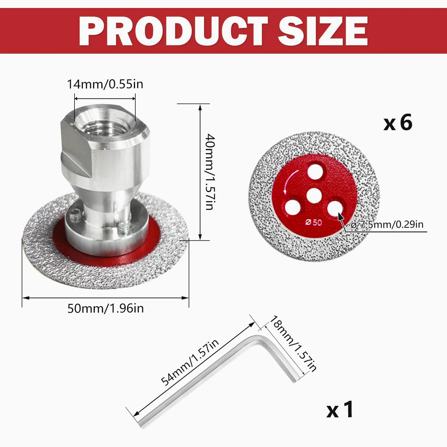 5 Piezas Mini Disco Diamante 50mm para Porcelanico, Disco Corte Diamante y 1 Pieza M14 Brida para Mármol Metal Cerámica Granito Piedra, Corta Azulejos Accesorios, Fijación de 1 más 3 Agujeros