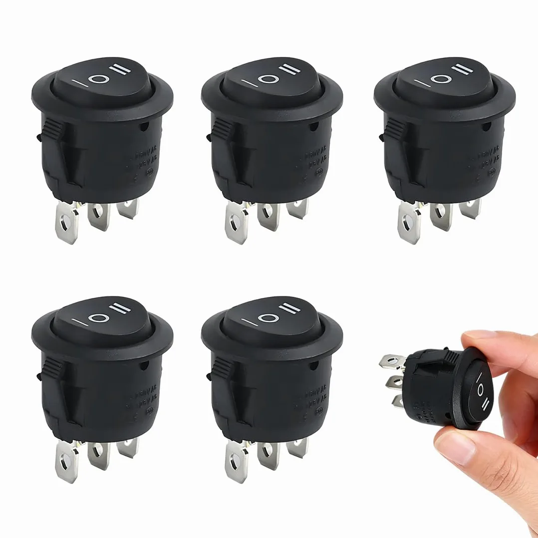 5 Unidades De Interruptores Basculantes En 3 Posiciones, 250 V 6 A, Mini Interruptor De Conmutación, Interruptor Basculante Iluminado, Interruptor De Luz Negro, Resistente Agua