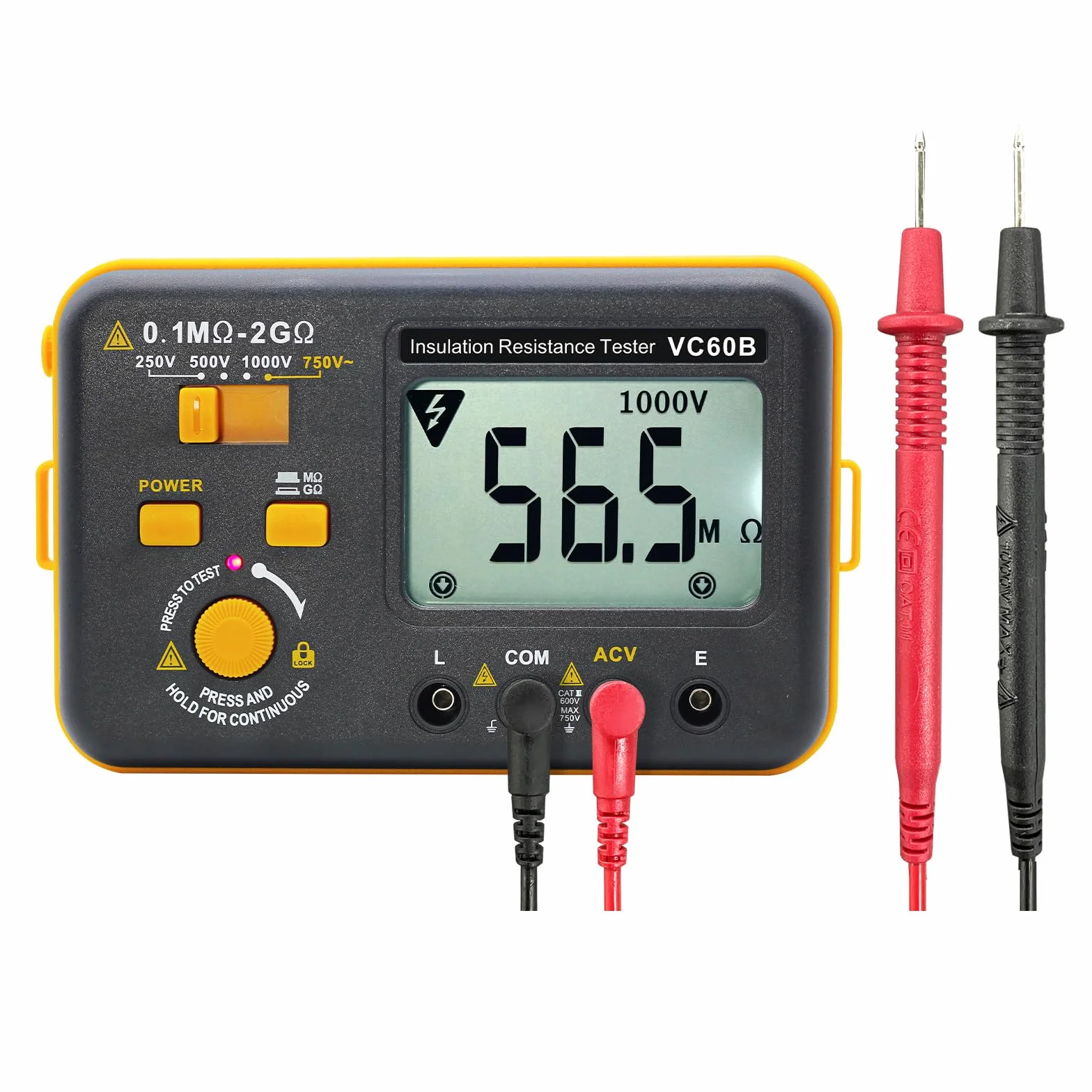 Megohmmeter Probador de Resistencia de Aislamiento 2GΩ Medición de Voltaje AC 750V Pantalla LCD