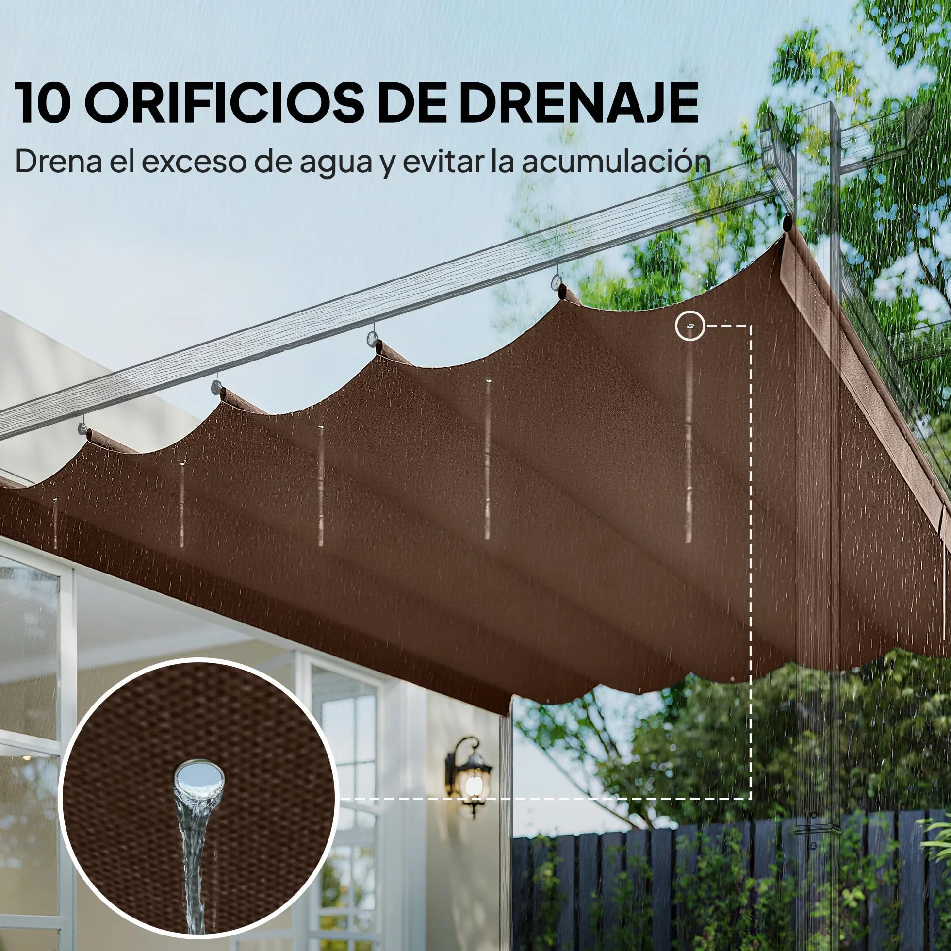 Outsunny Techo de Pérgola 3,5x2,6 m, Repuesto Retráctil UV30+, Toldo Jardín Café