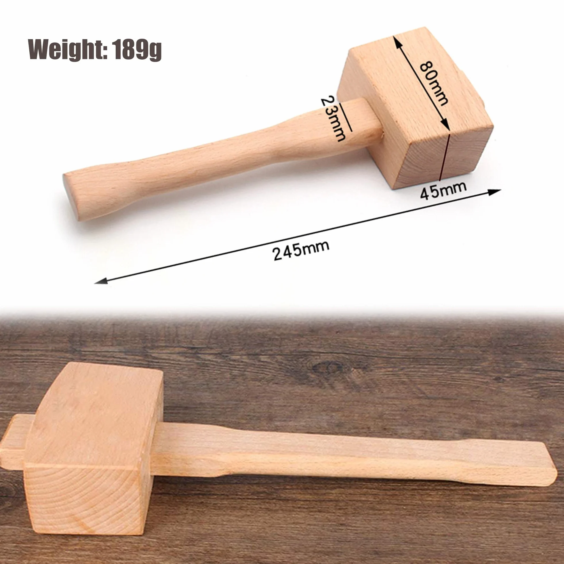Herramienta de Carpintería de Madera - Martillo de Madera con Cincel y Pieza de Goma de 245 mm