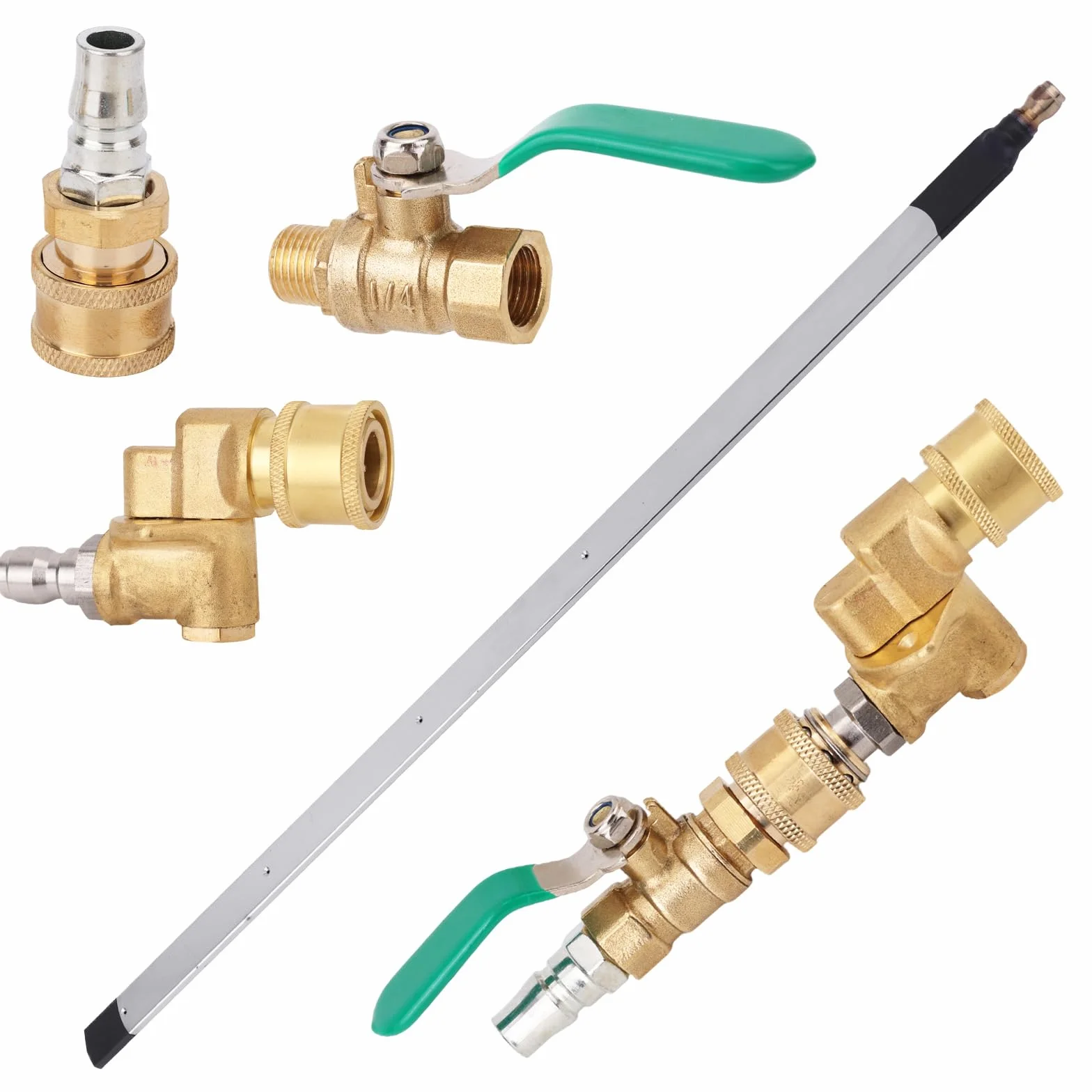 Kit de 4 Varillas para Limpieza Radiadores Coche, 57cm con Válvula Conmutación Acoplador Giratorio y Conexión Rápida para una Limpieza Eficiente de Radiadores y Canaletas
