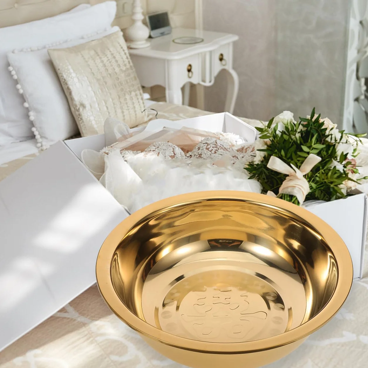 Holibanna Lavabo Portátil de Acero Inoxidable Dorado para Baño, Resistente y Fácil de Usar, Adecuado Hogar y Salón en Ceremonias Matrimoniales