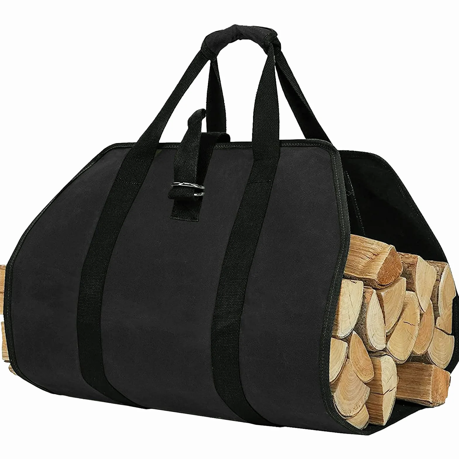 ZONSUSE Bolsa de Transporte para Leña de Lona, Bolsas de leña para Chimenea, Bolsa de Leña Almacenamiento Plegable, Accesorios para Estufa, para Interior y Exterior, Camping, Playa, Hoguera (Negro)