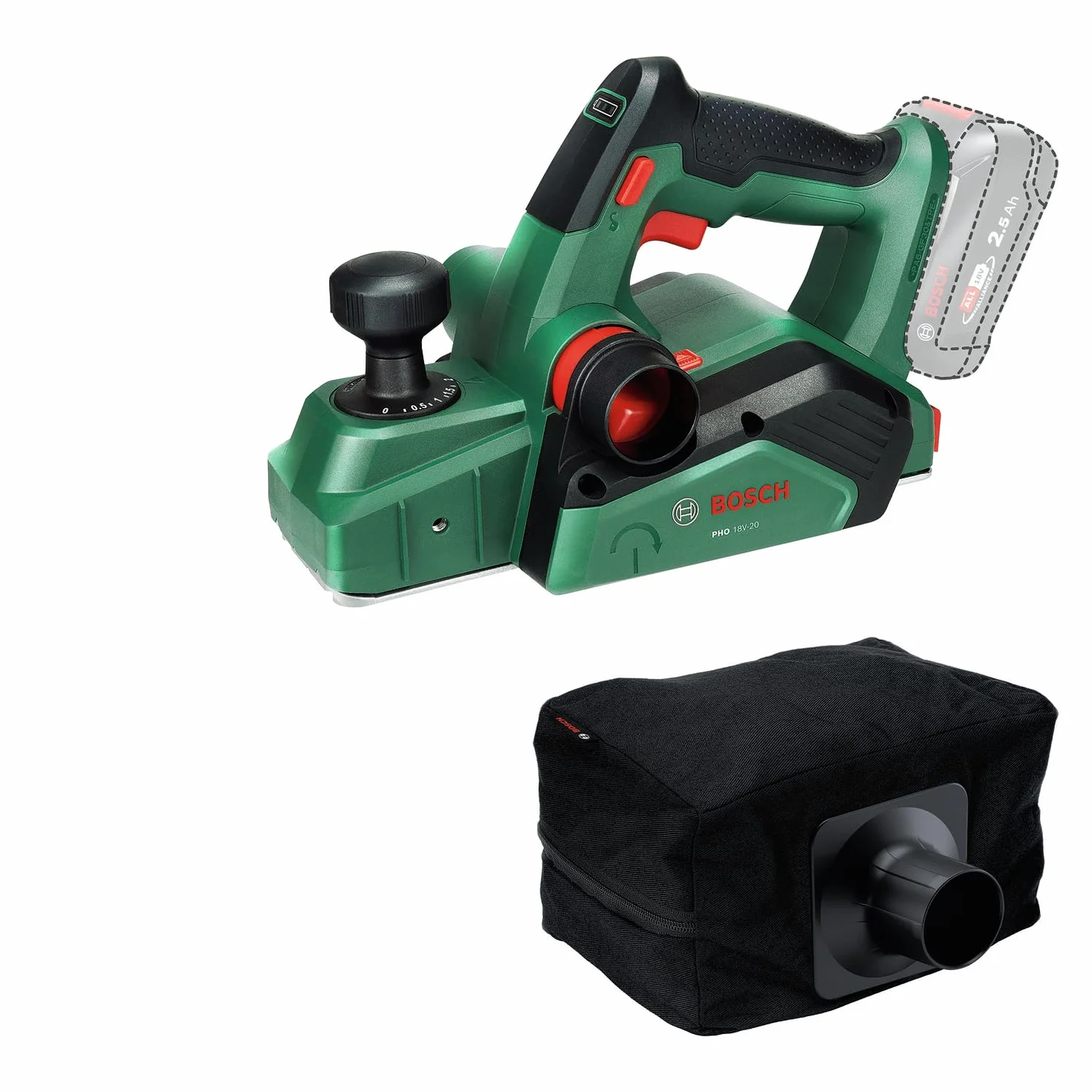 Bosch 18V System cepillo a batería PHO 18V-20 (rebaje flexible en varios ángulos; cambio hoja sencillo; saco polvo incl.)