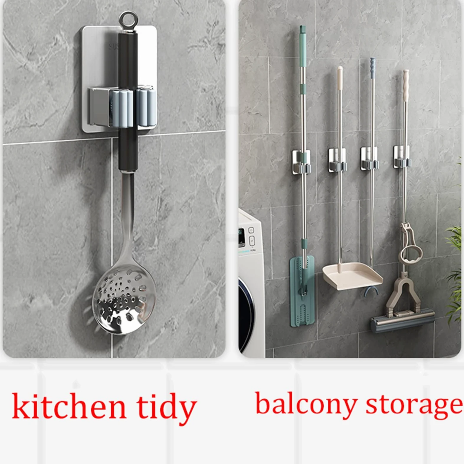 Soportes autoadhesivos for fregona, Colgador de Escoba, Soporte de Pared for Soporte de Escoba, Resistente con Colgador de Ganchos, Broche de Silicona Antideslizante, for Cuarto de Lavado, baño