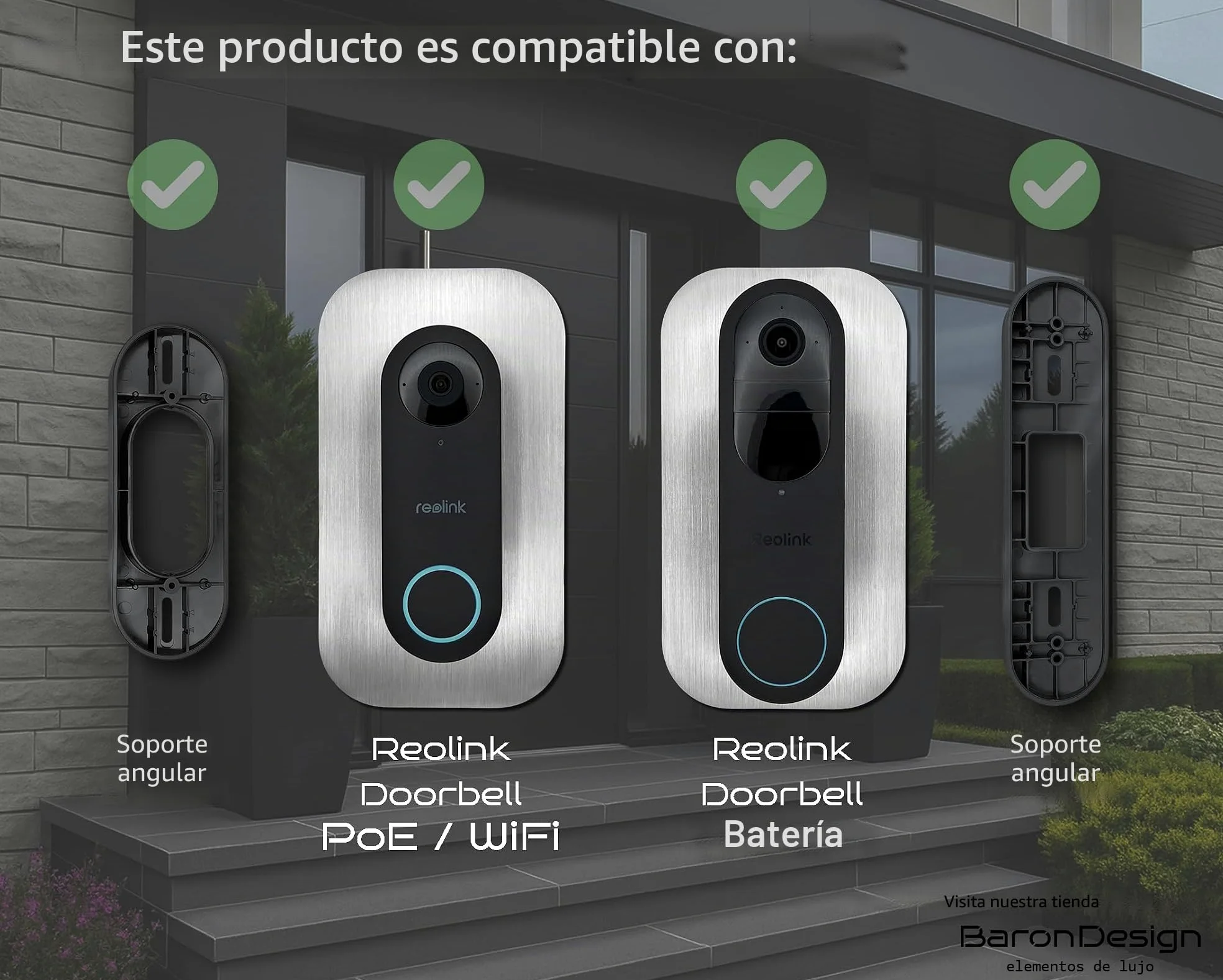 bisel de acero inoxidable | Accesorios para timbre de puerta Reolink | Battery, 5MP, Ultra HD, 2K, 4MP, WiFi, PoE, batería | Soporte, escudo, placa para timbre inalámbrico