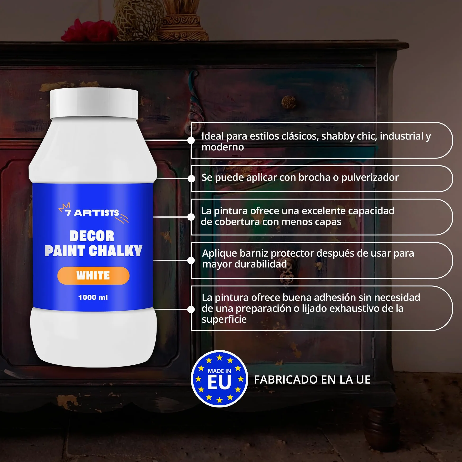 Chalk Paint Blanco 1000 ml Pintura a la Tiza para Muebles | Pintura Chalk Paint