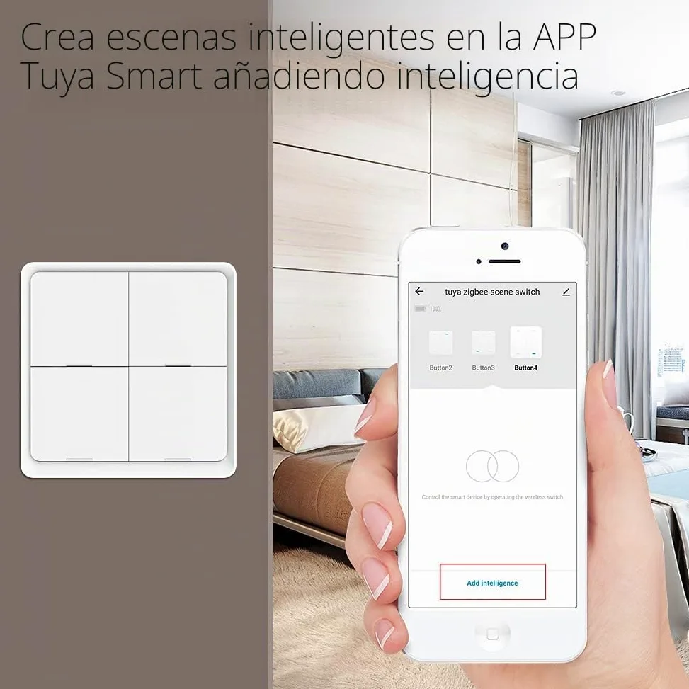 MOES Zigbee Interruptor Inalámbrico Inteligente, 4 Vía 12 Scene Smart Button Switch para Tuya Smart Device, Requiere Tuya/MOES/Smart Life APP(batería incluida,blanco)