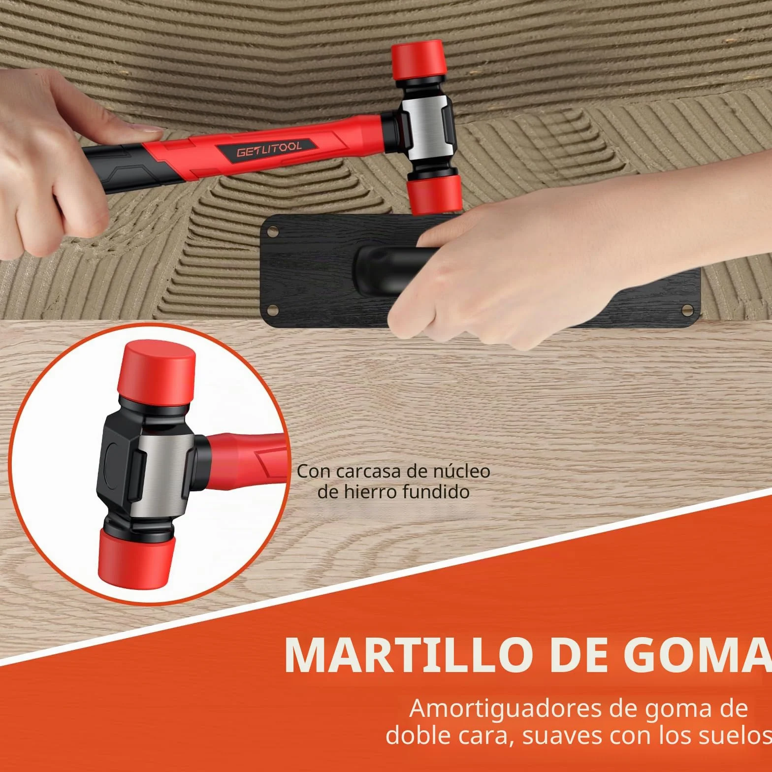 GETLITOOL Kit de instalación de suelos de madera laminada, herramientas de suelo con mazo de doble cara, herramienta de suelo laminado con barra de tracción, bloque de golpe sólido (B)