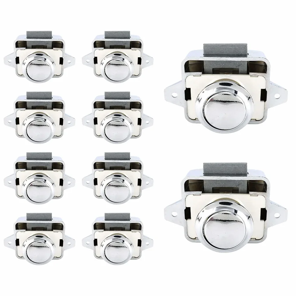 Cerradura de Pestillo con Botón Pulsador 5 Piezas, Pomo de 15-18mm, Cerradura de Puerta Sin Llave para RV Barco Yate